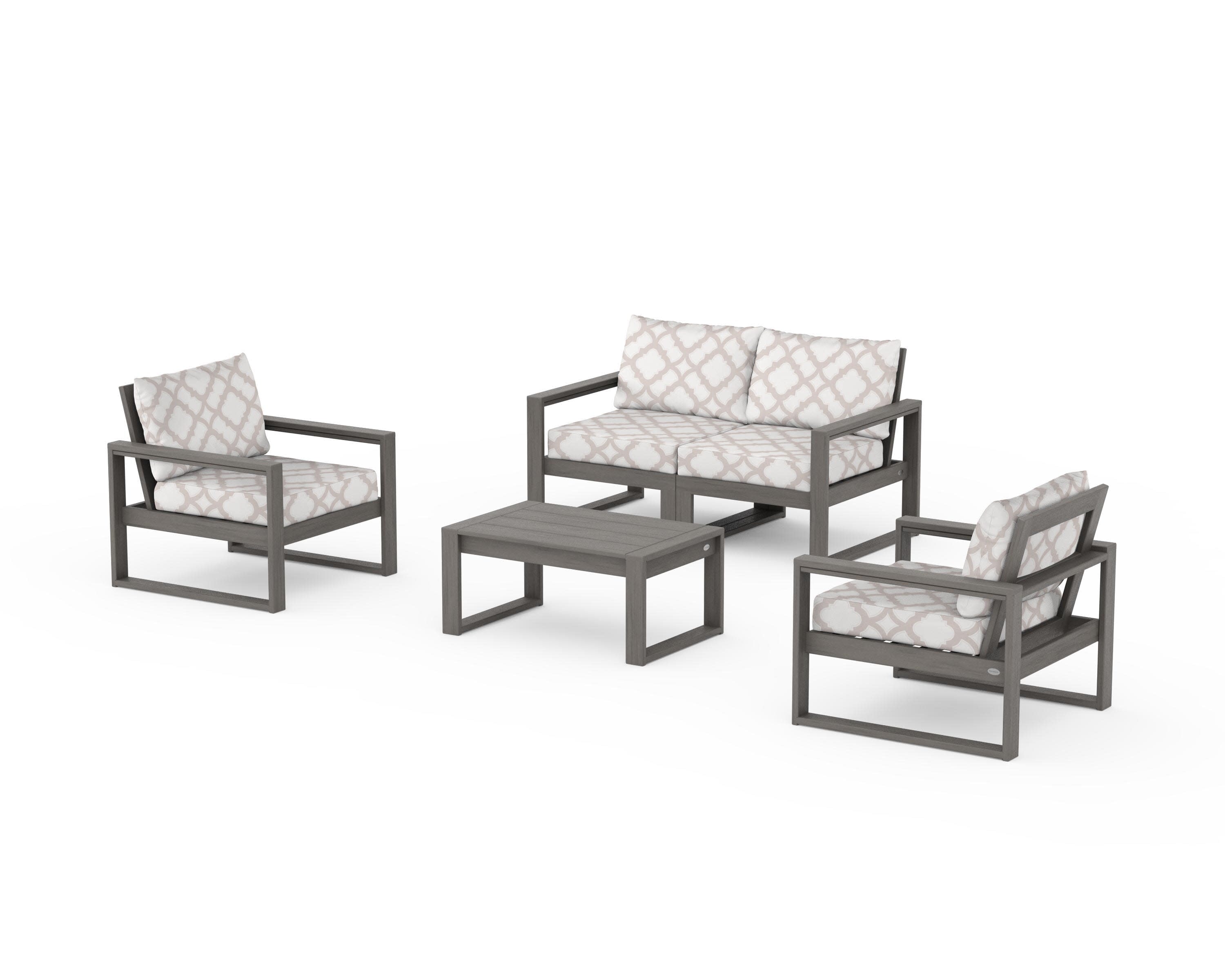 EDGE Sectional 4-Piece Deep Seating Set with Loveseat in Driftwood / Trellis Dune Burlap