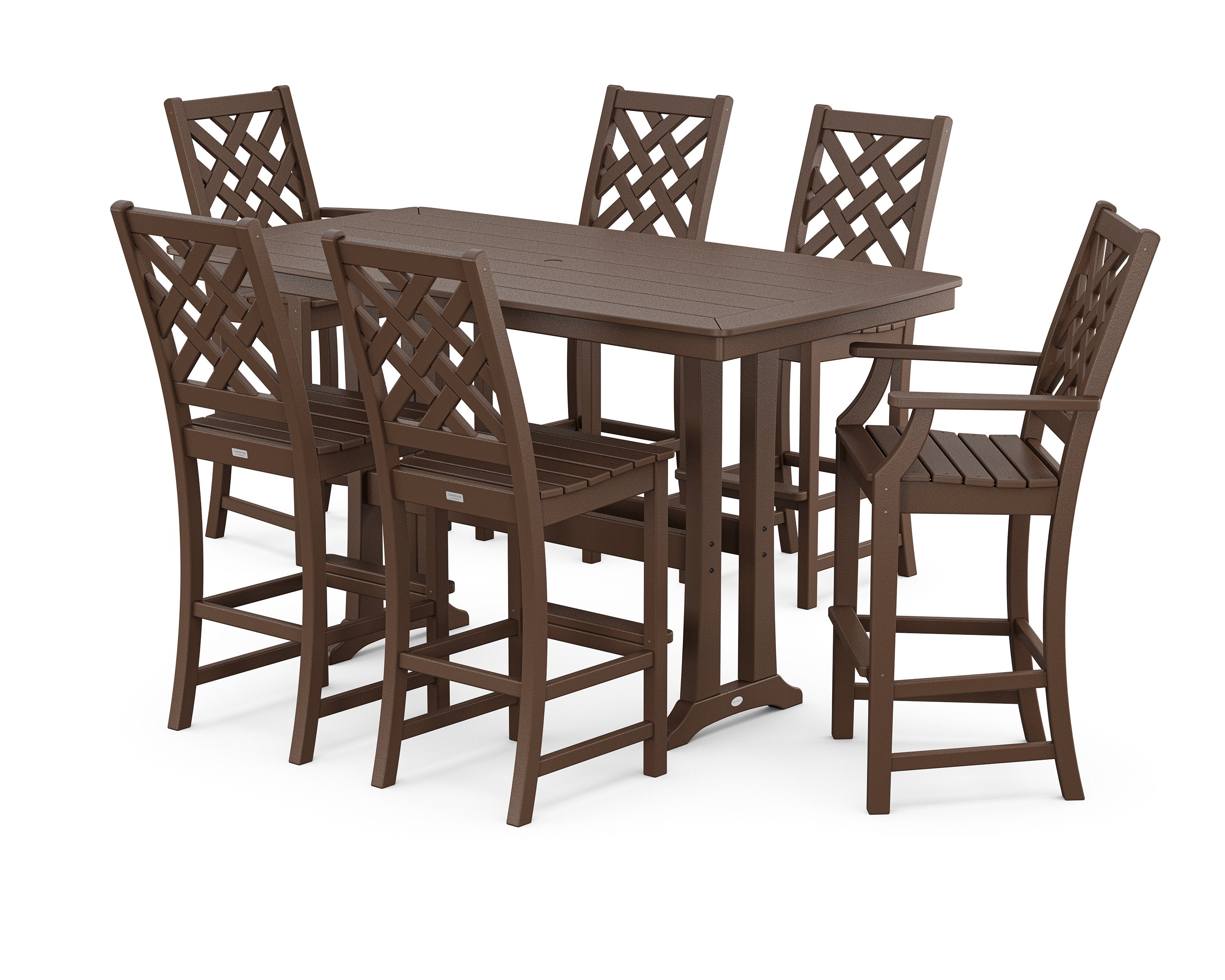 Wovendale 7-Piece Bar Set with Trestle Legs in Mahogany
