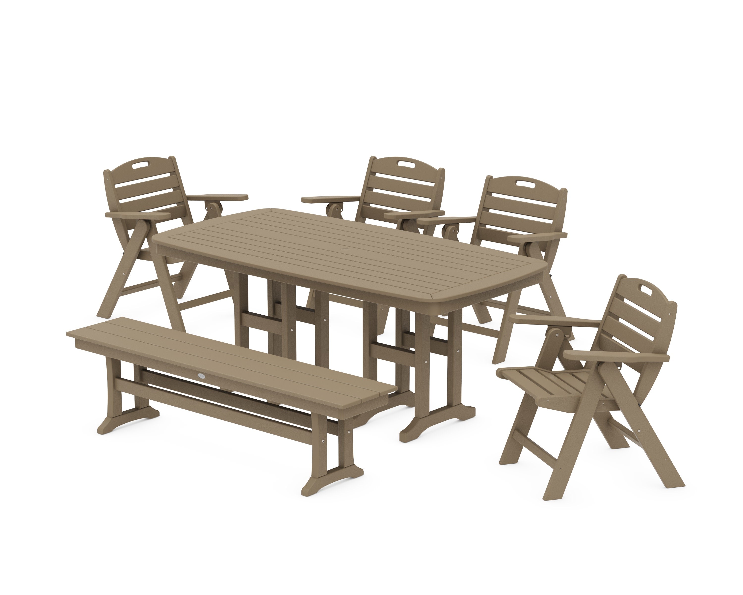 Nautical Lowback 6-Piece Dining Set with Bench in Vintage Sahara