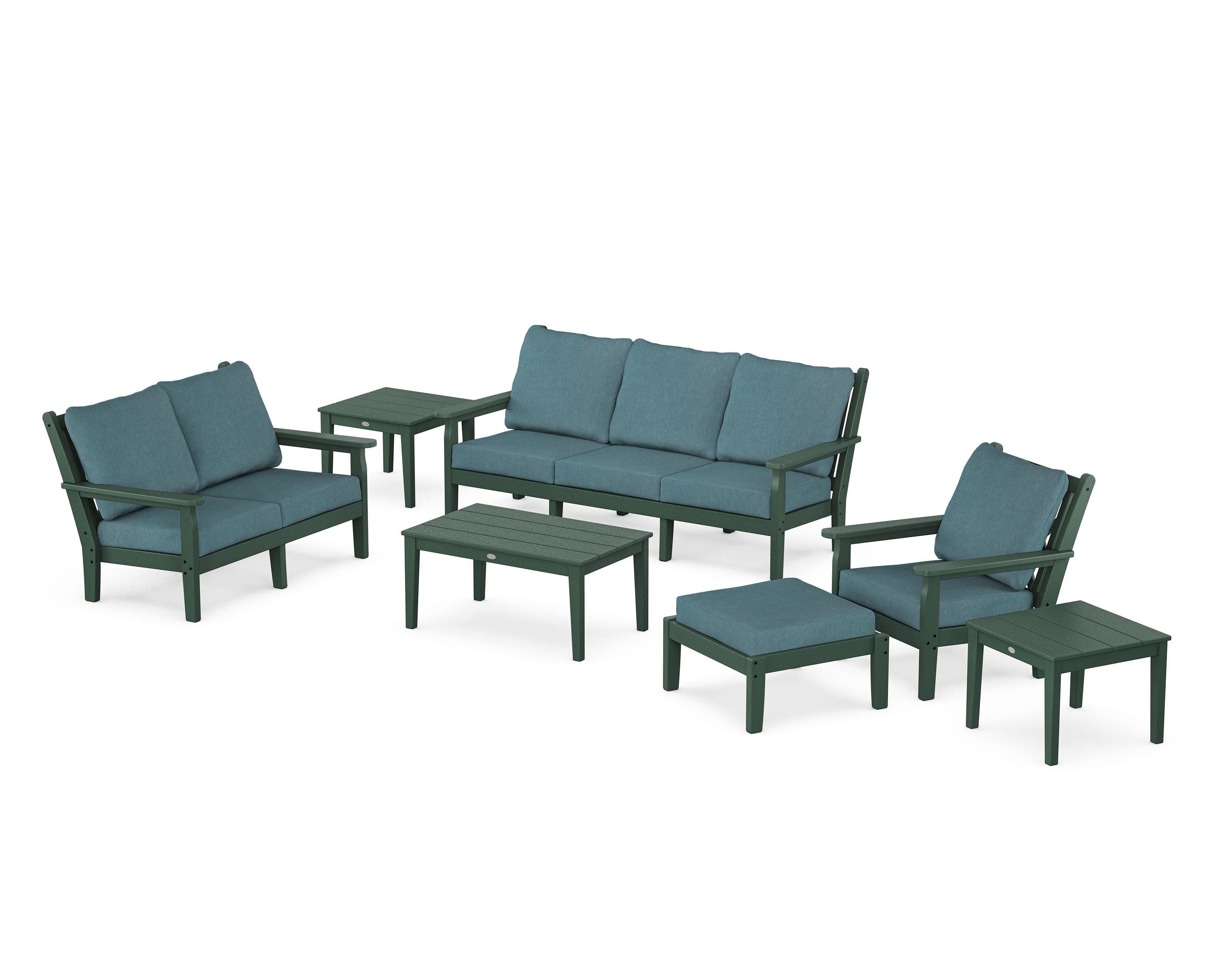 Chippendale 7-Piece Deep Seating Set in Green / Ocean Teal