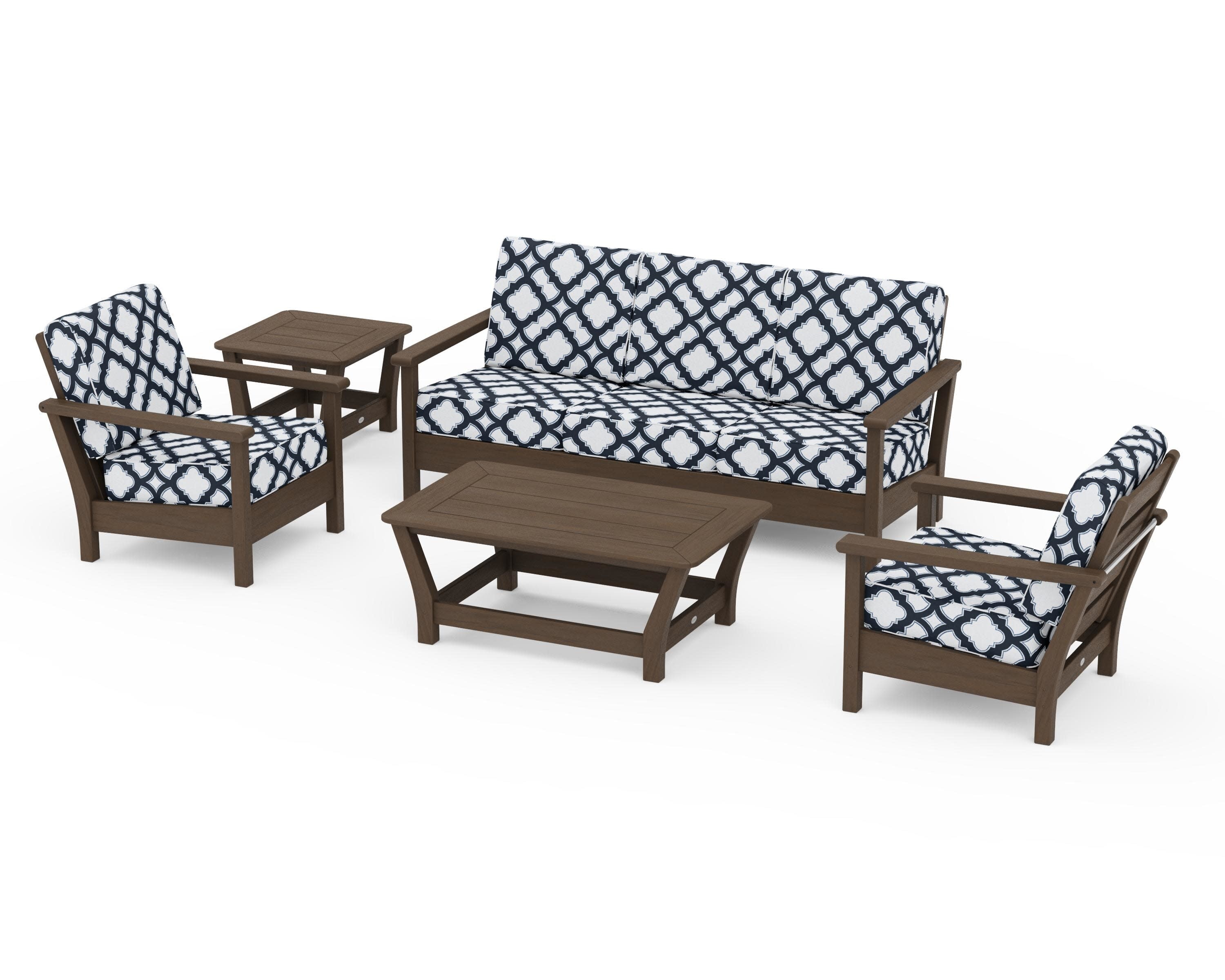 Harbour 5-Piece Deep Seating Set in Kona / Trellis Marine Indigo