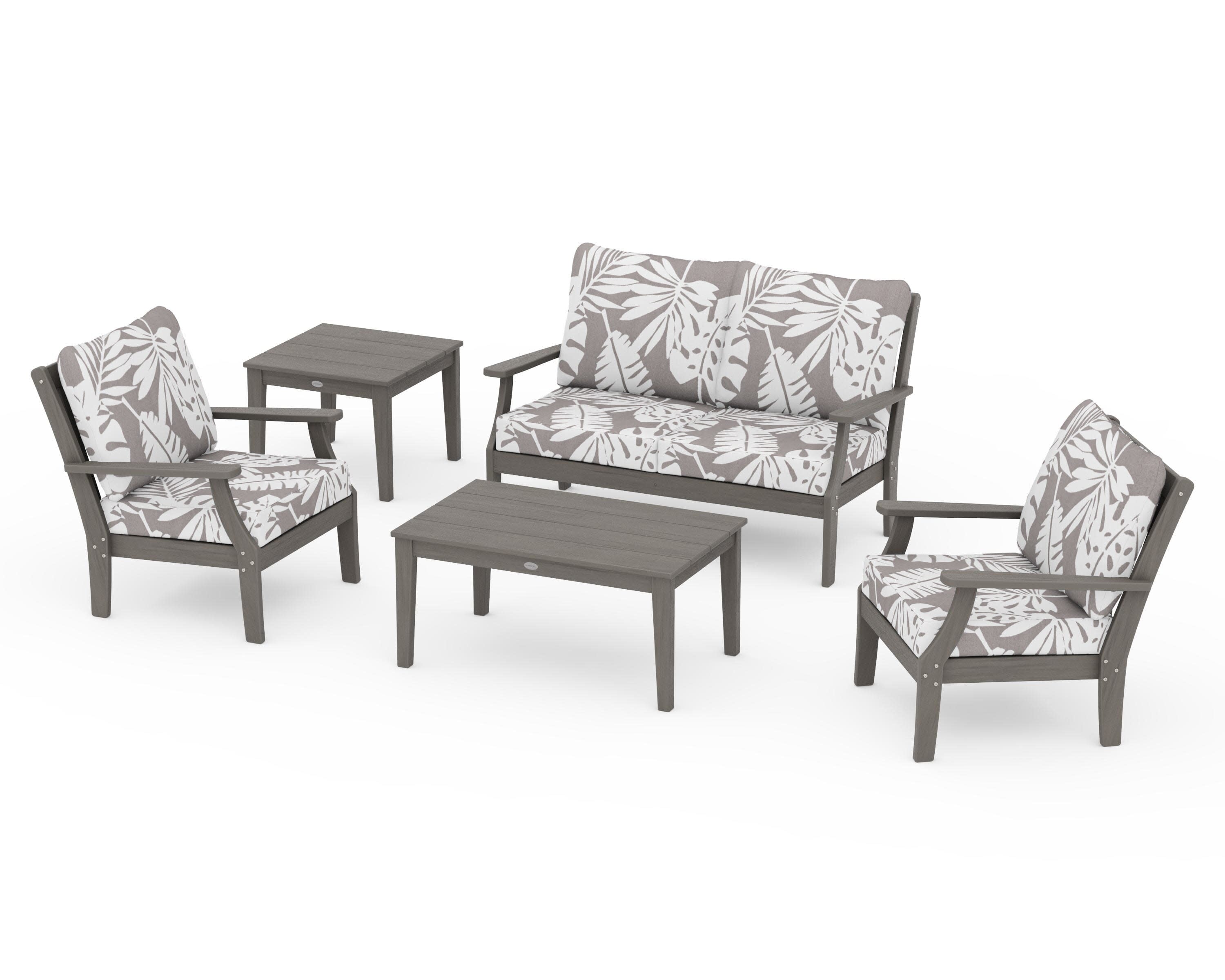 Braxton 5-Piece Deep Seating Set in Driftwood / Leaf Grey Mist