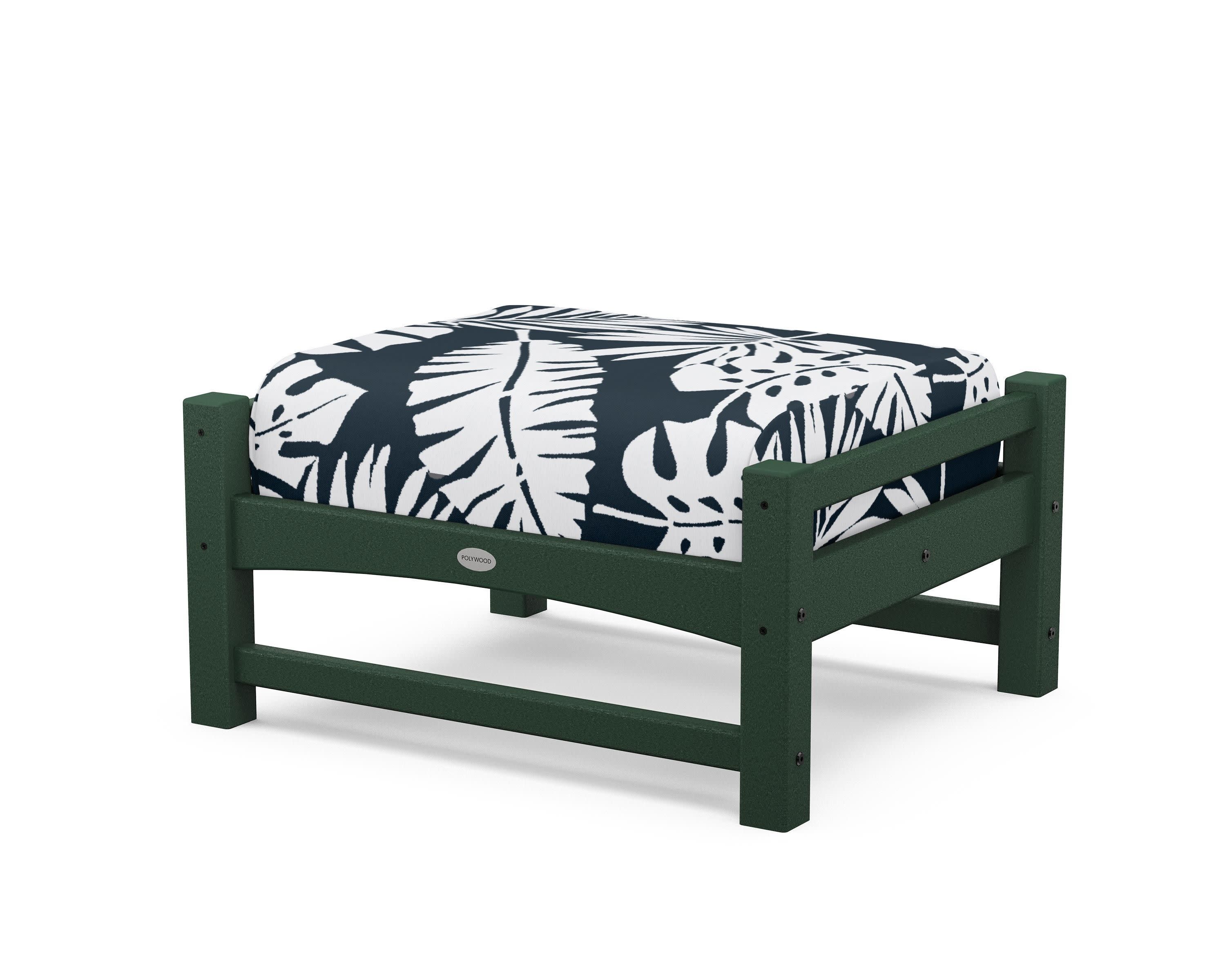 Club Ottoman in Green / Leaf Marine Indigo