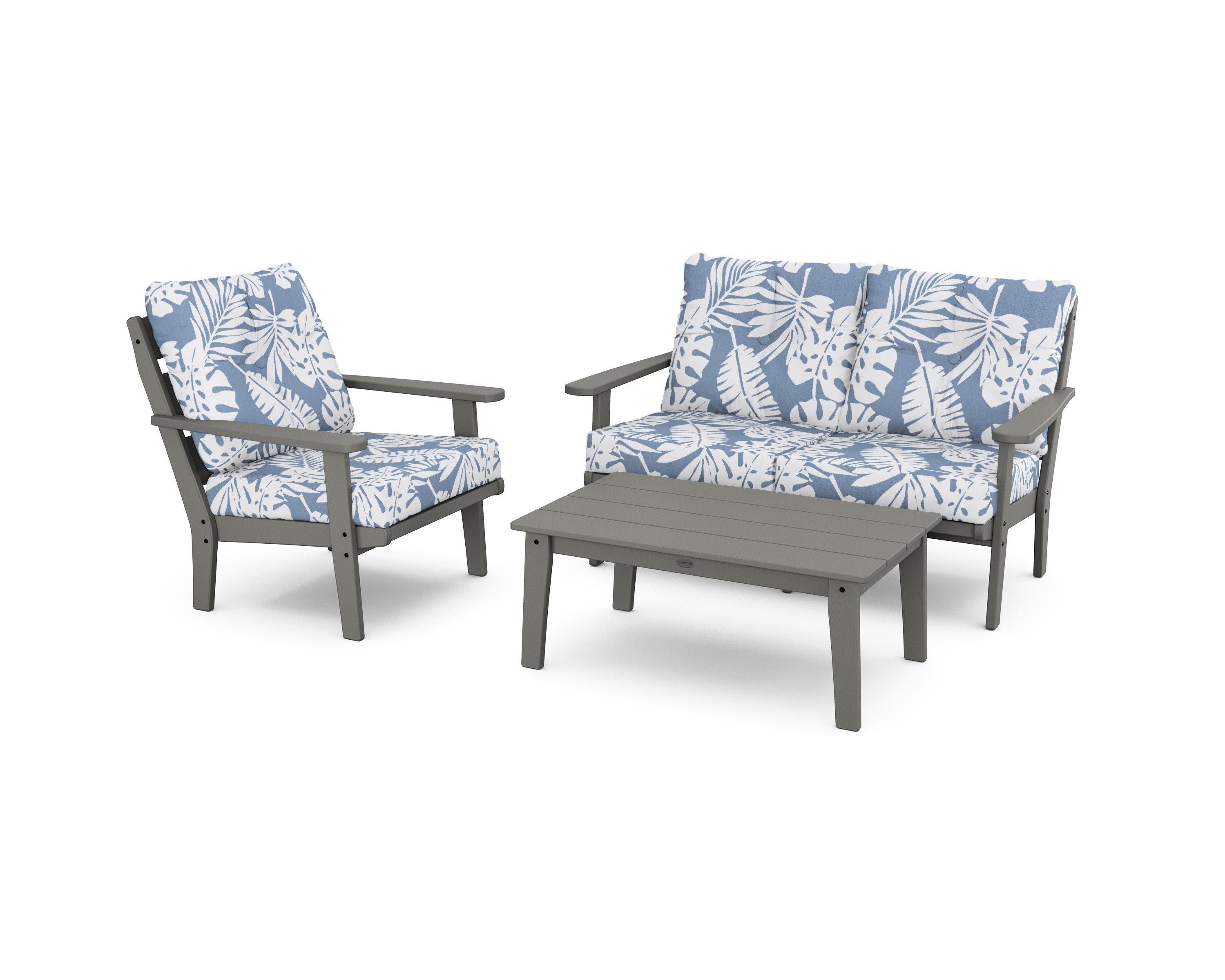 Lakeside 3-Piece Deep Seating Set in Slate Grey / Leaf Sky Blue