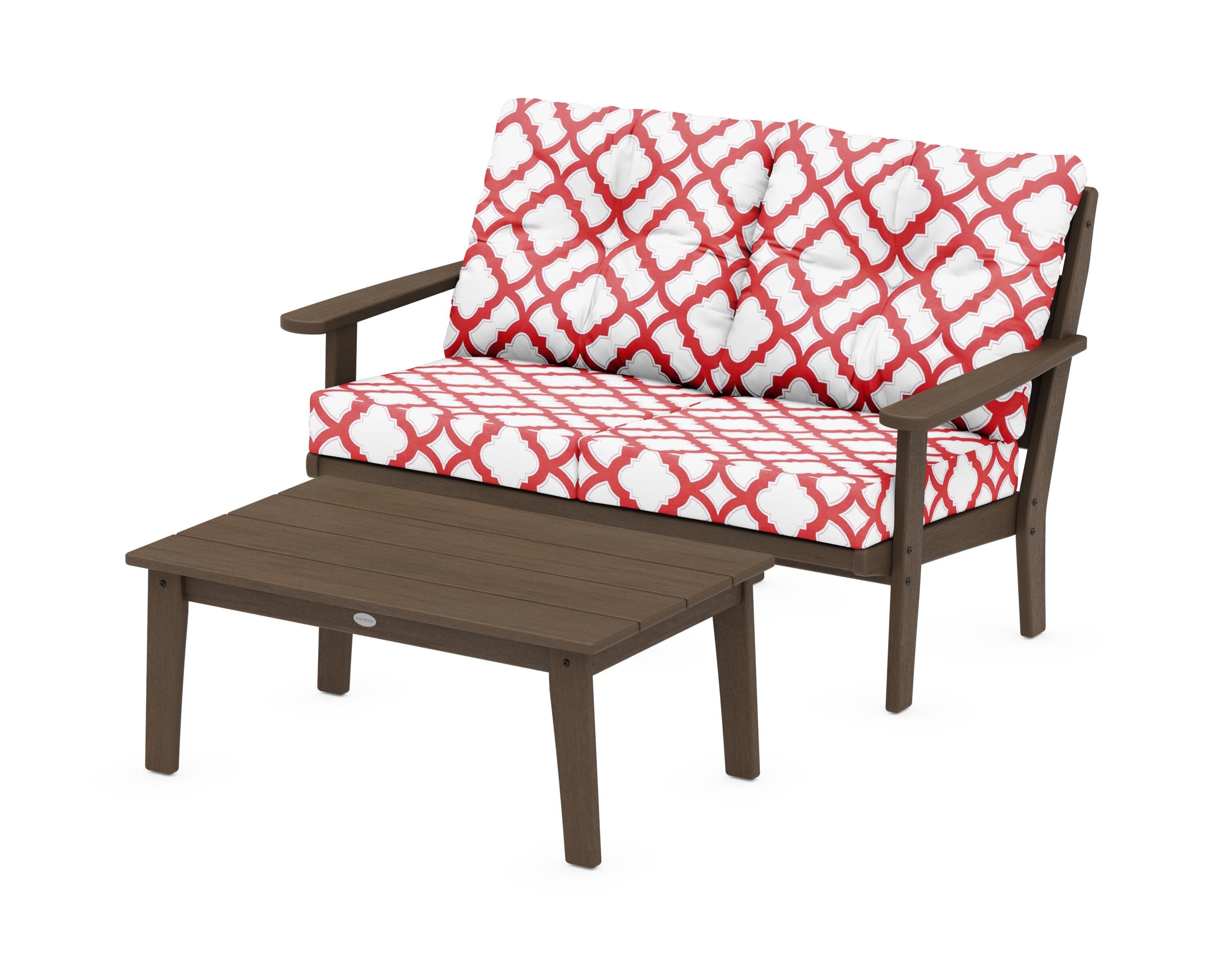 Lakeside 2-Piece Lounge Loveseat Set in Kona / Trellis Crimson