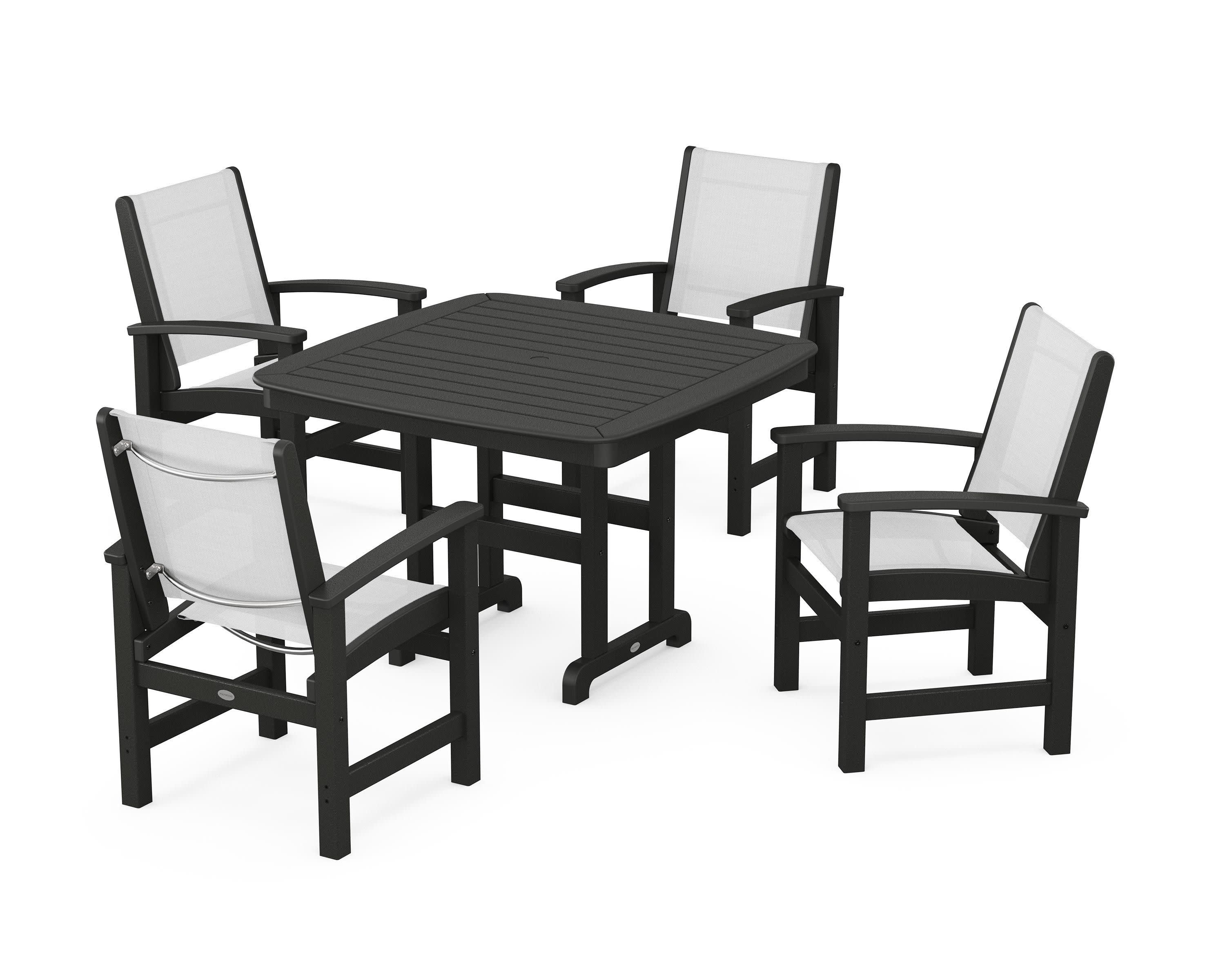 Coastal 5-Piece Dining Set in Black / White Sling