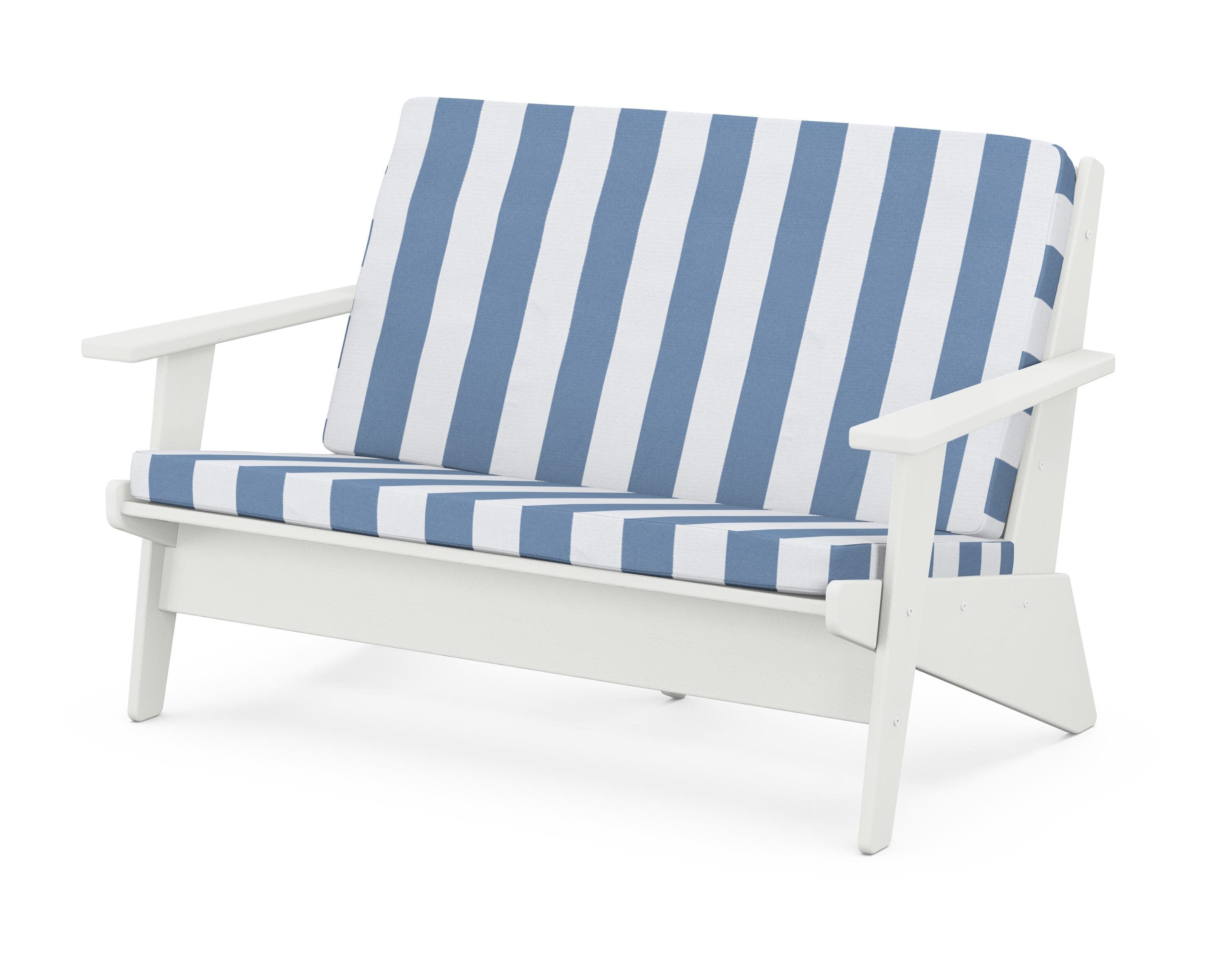 Riviera Modern Lounge Loveseat in Vintage White / Cabana Stripe Sky Blue