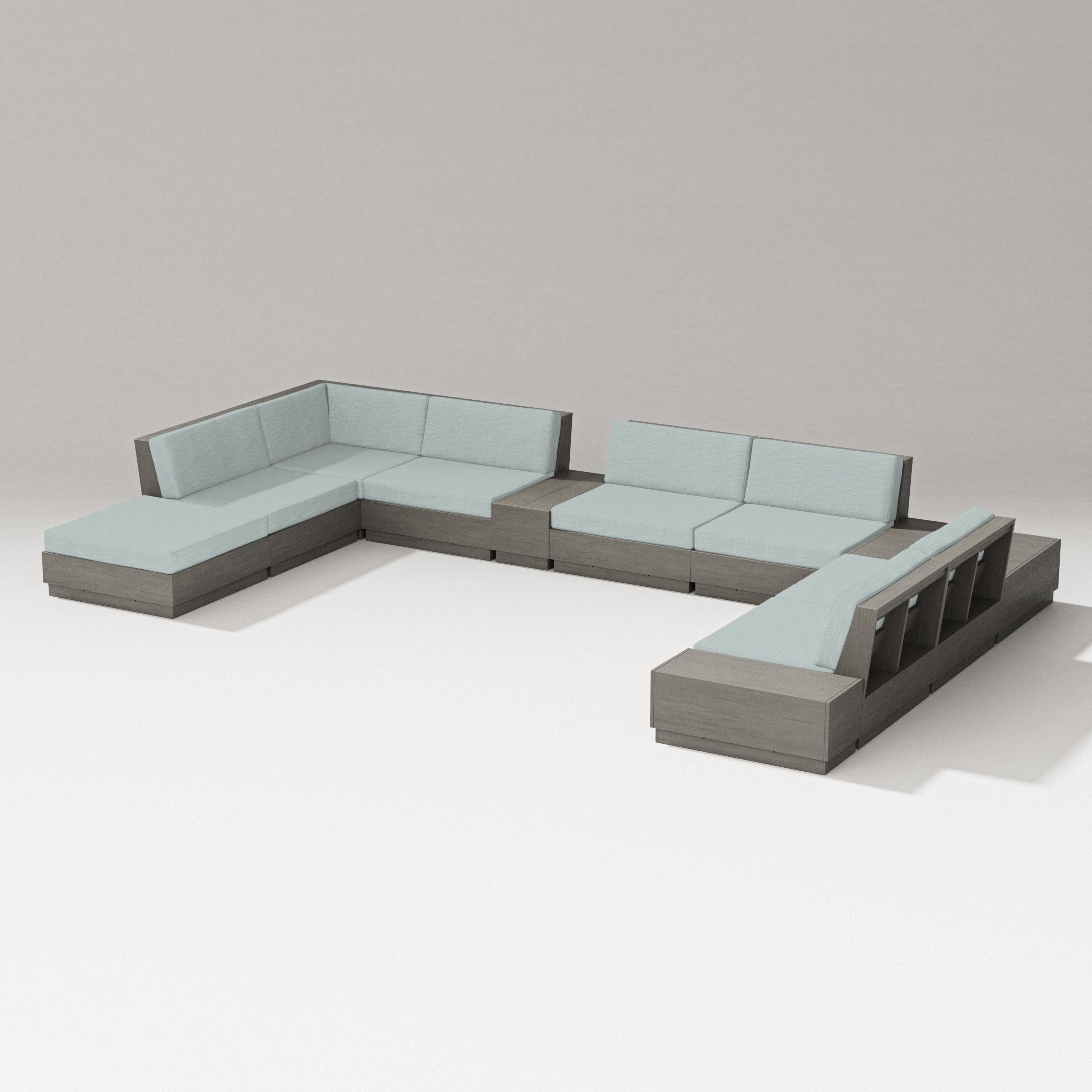 Elevate 11-Piece Conversation Sectional Set in Driftwood / Soothe Mist
