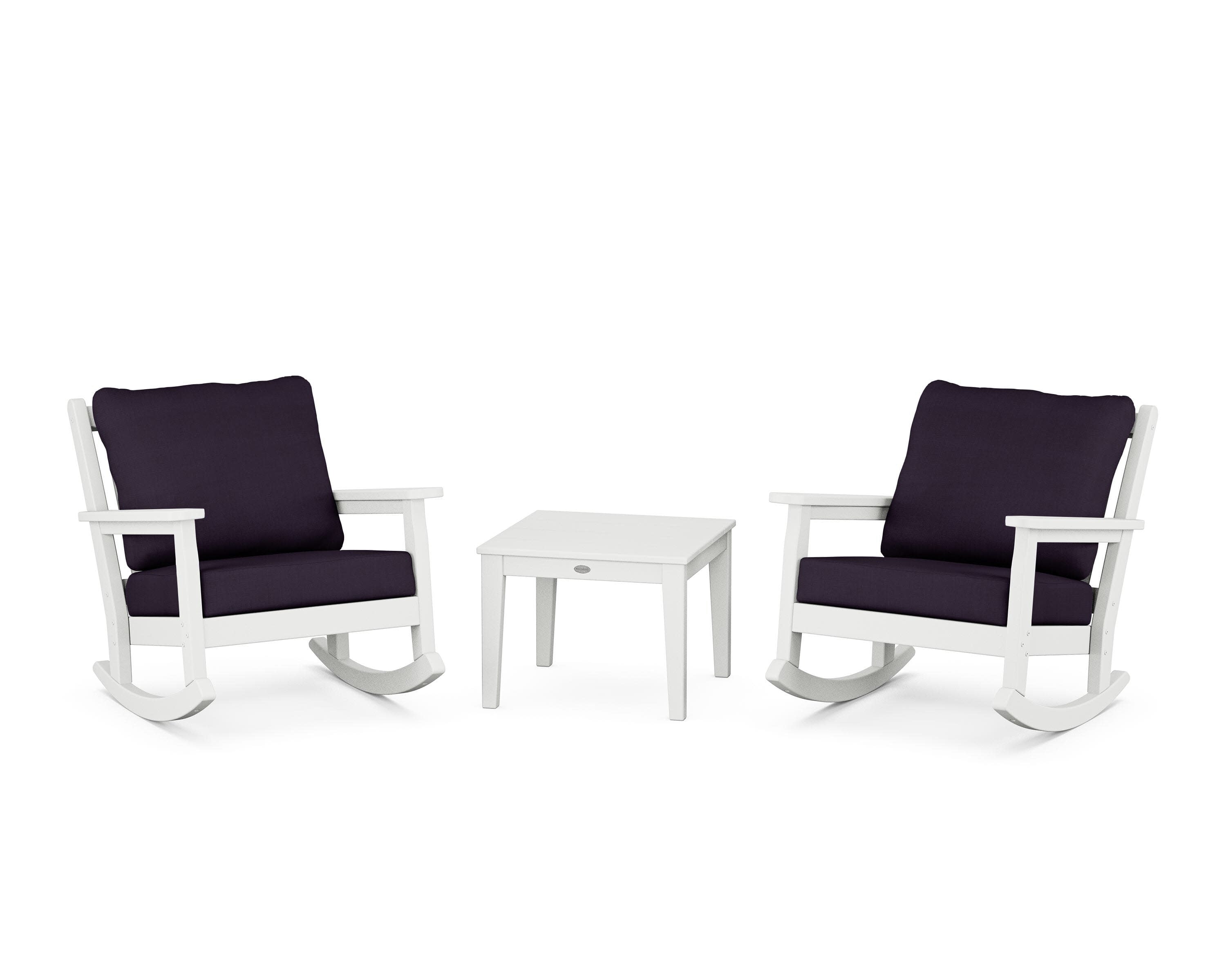 Chippendale 3-Piece Deep Seating Rocker Set in White / Navy Linen