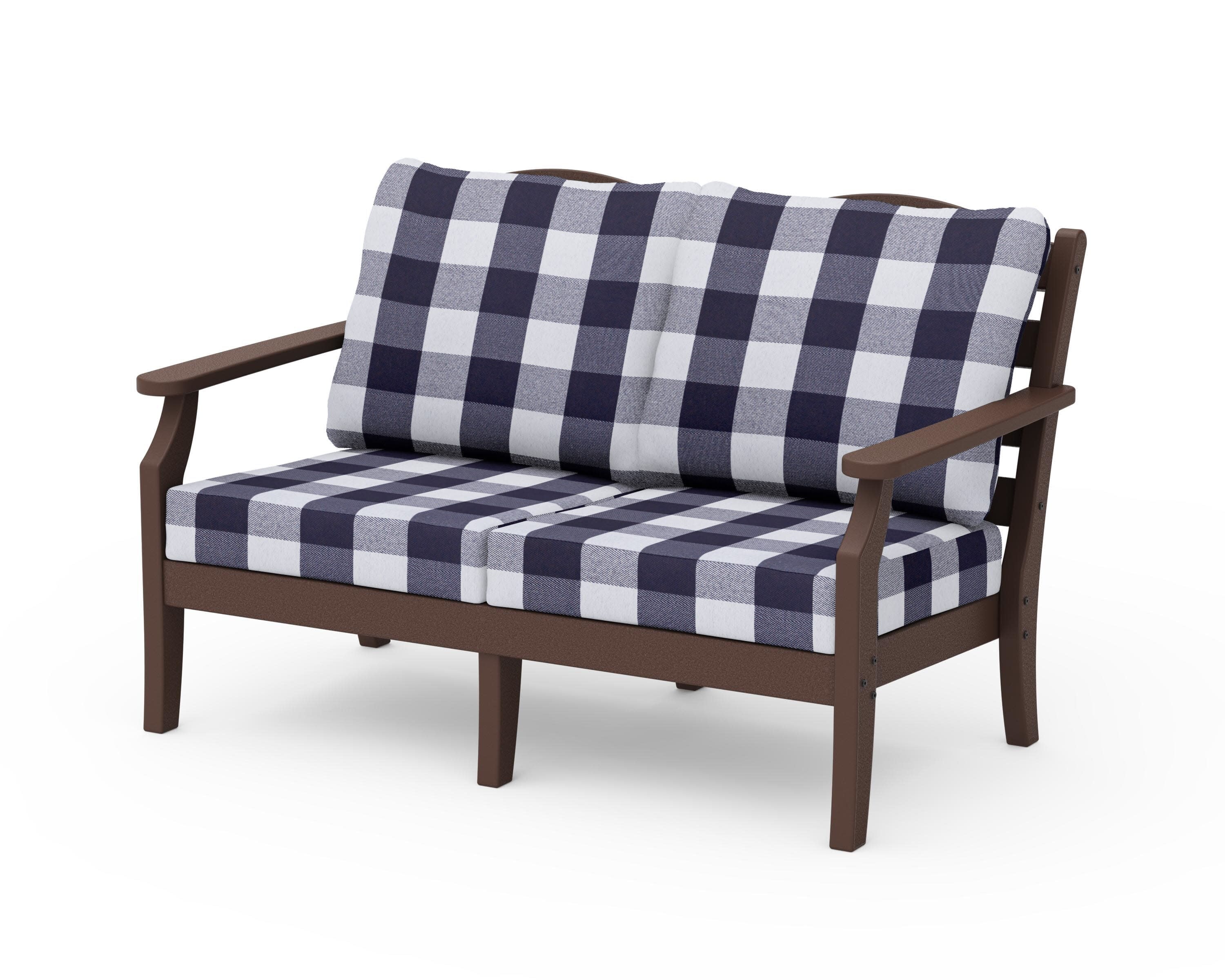 Savannah Deep Seating Loveseat in Mahogany / Buffalo Plaid Navy