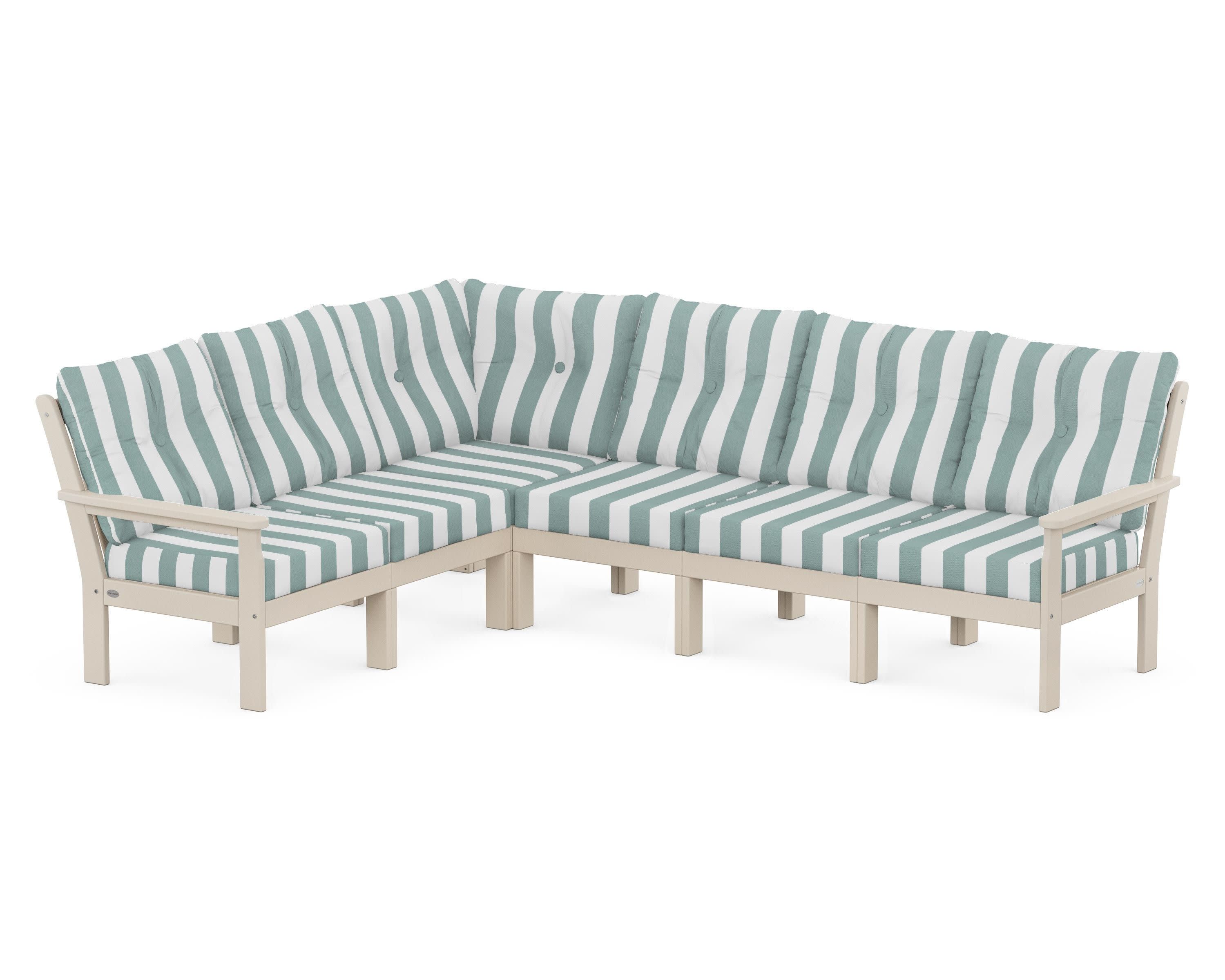 Vineyard 6-Piece Sectional in Sand / Cabana Stripe Glacier Spa