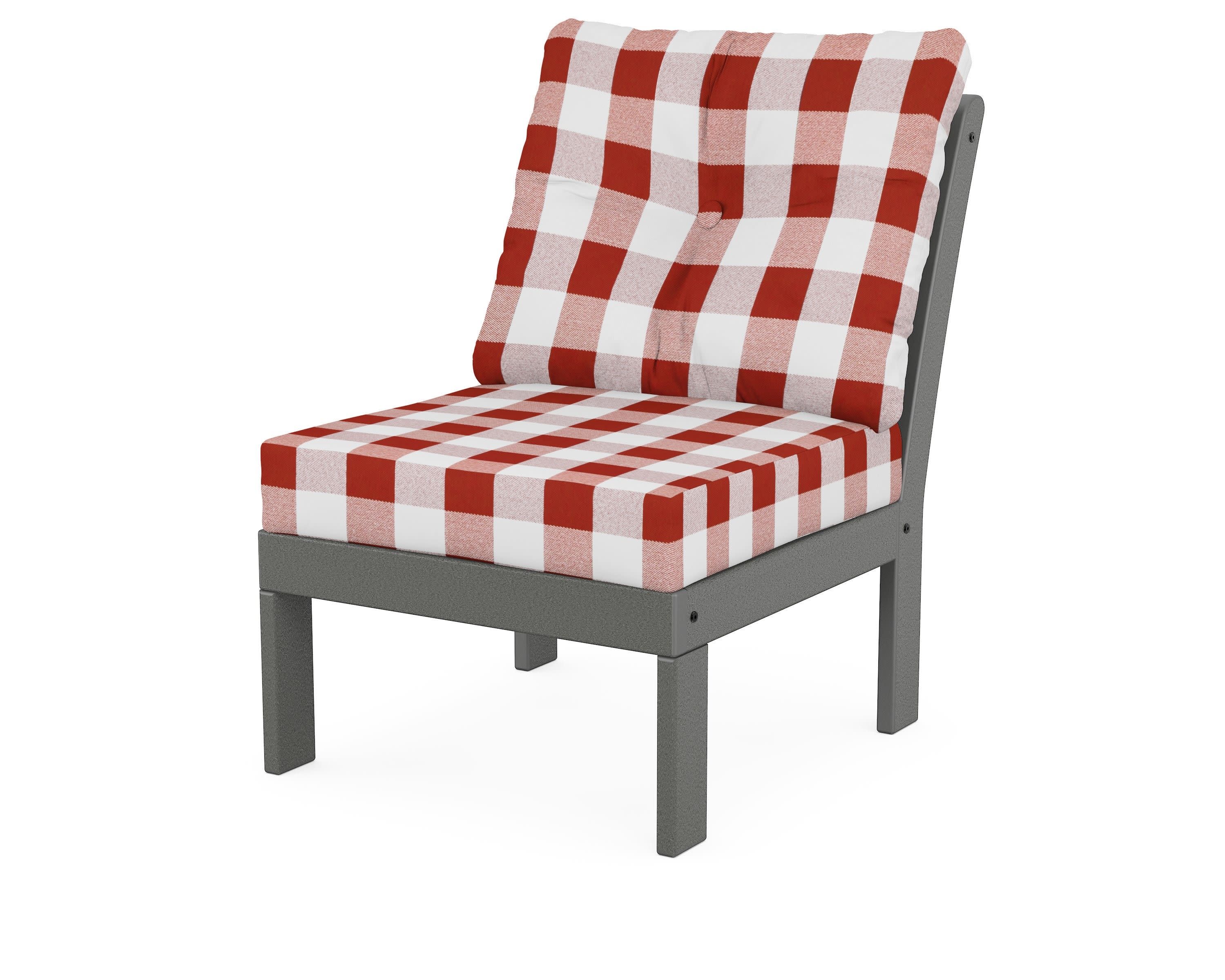 Vineyard Modular Armless Chair in Slate Grey / Buffalo Plaid Crimson