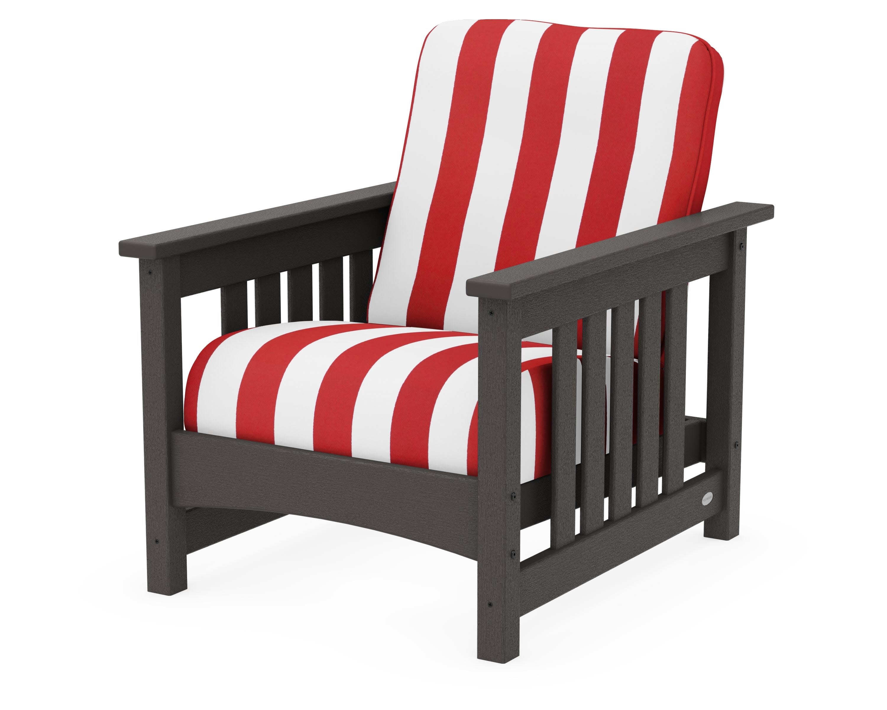 Club Mission Chair in Vintage Coffee / Cabana Stripe Crimson