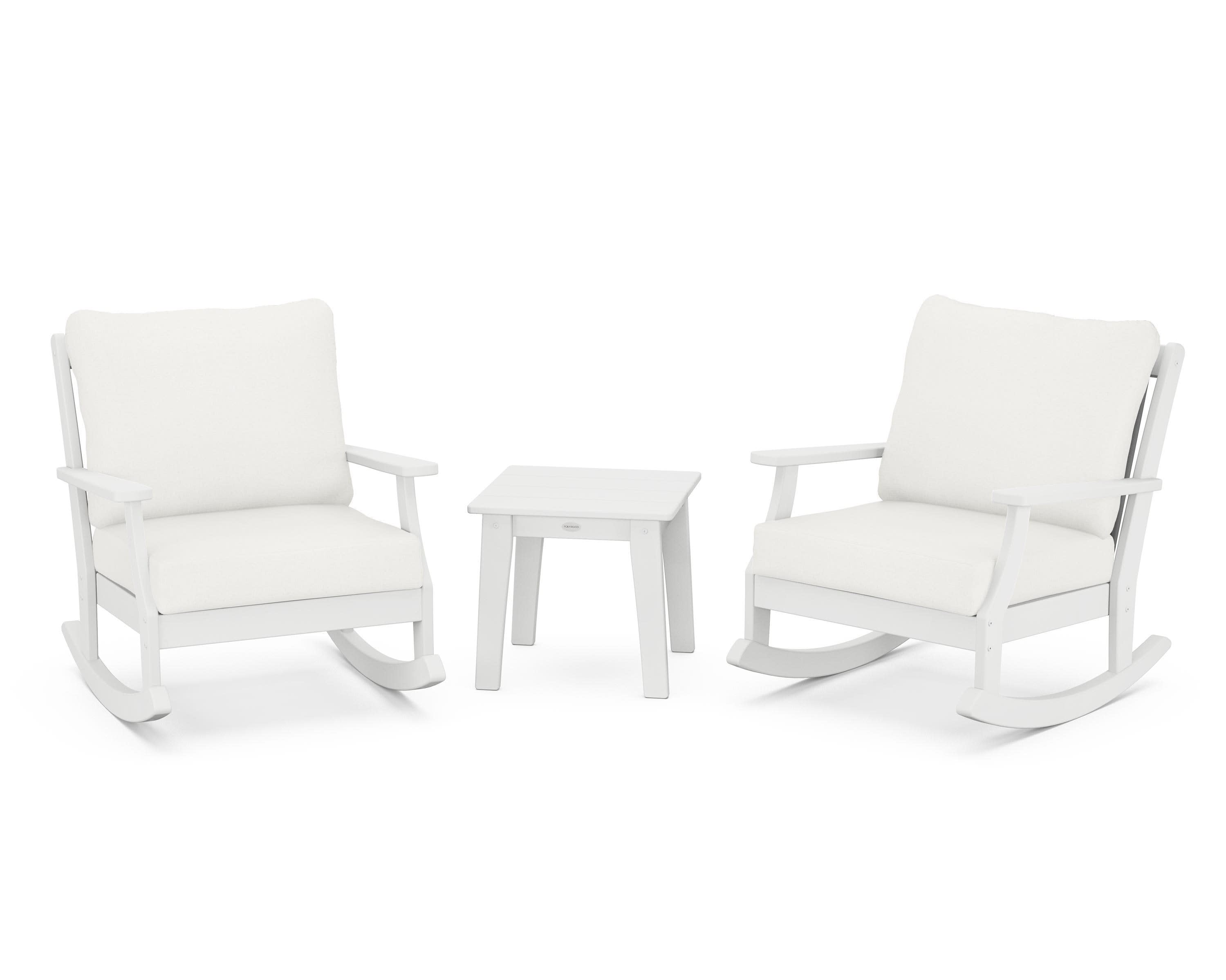 Braxton 3-Piece Deep Seating Rocker Set in White / Natural Linen