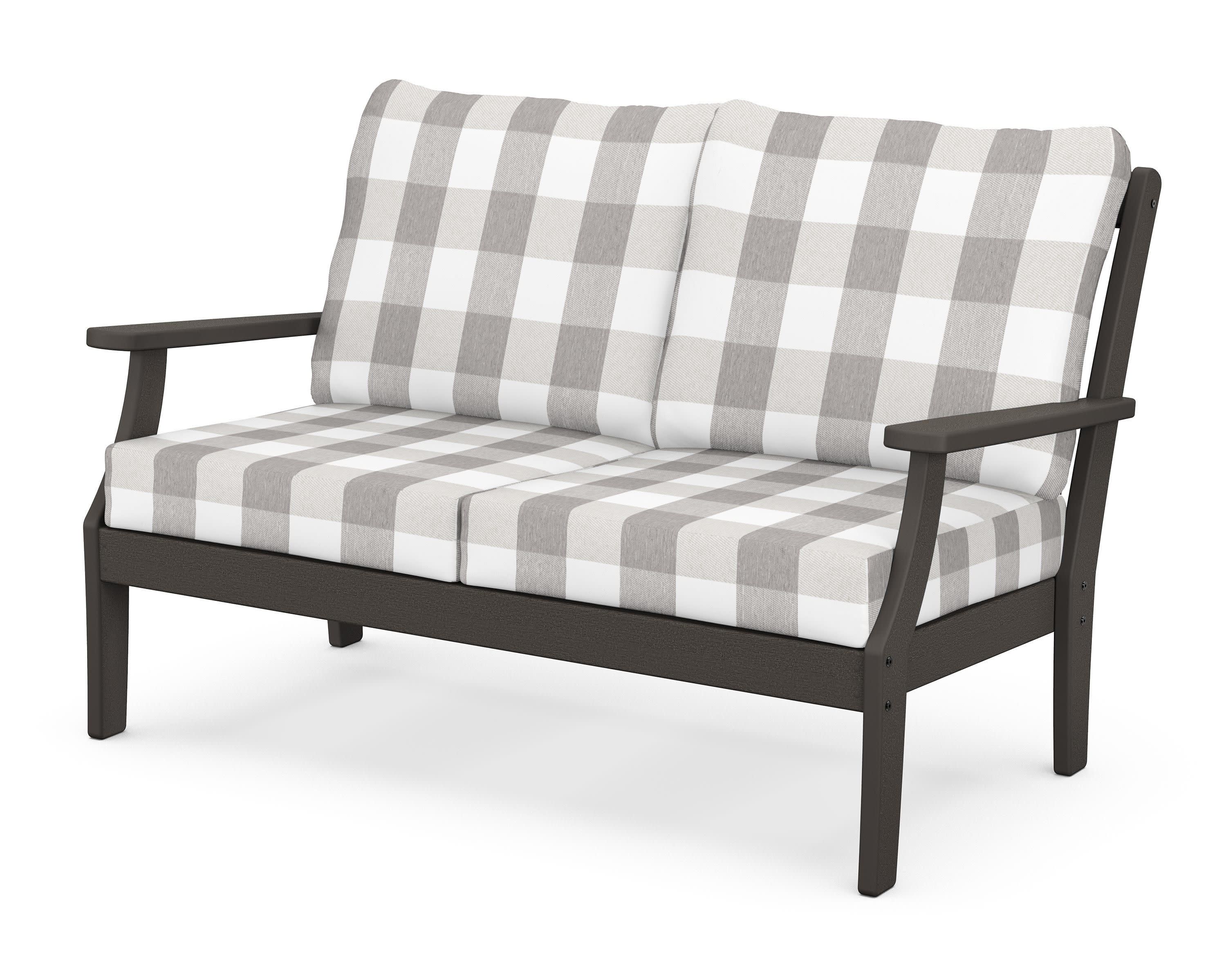 Braxton Deep Seating Loveseat in Vintage Coffee / Buffalo Plaid Grey Mist