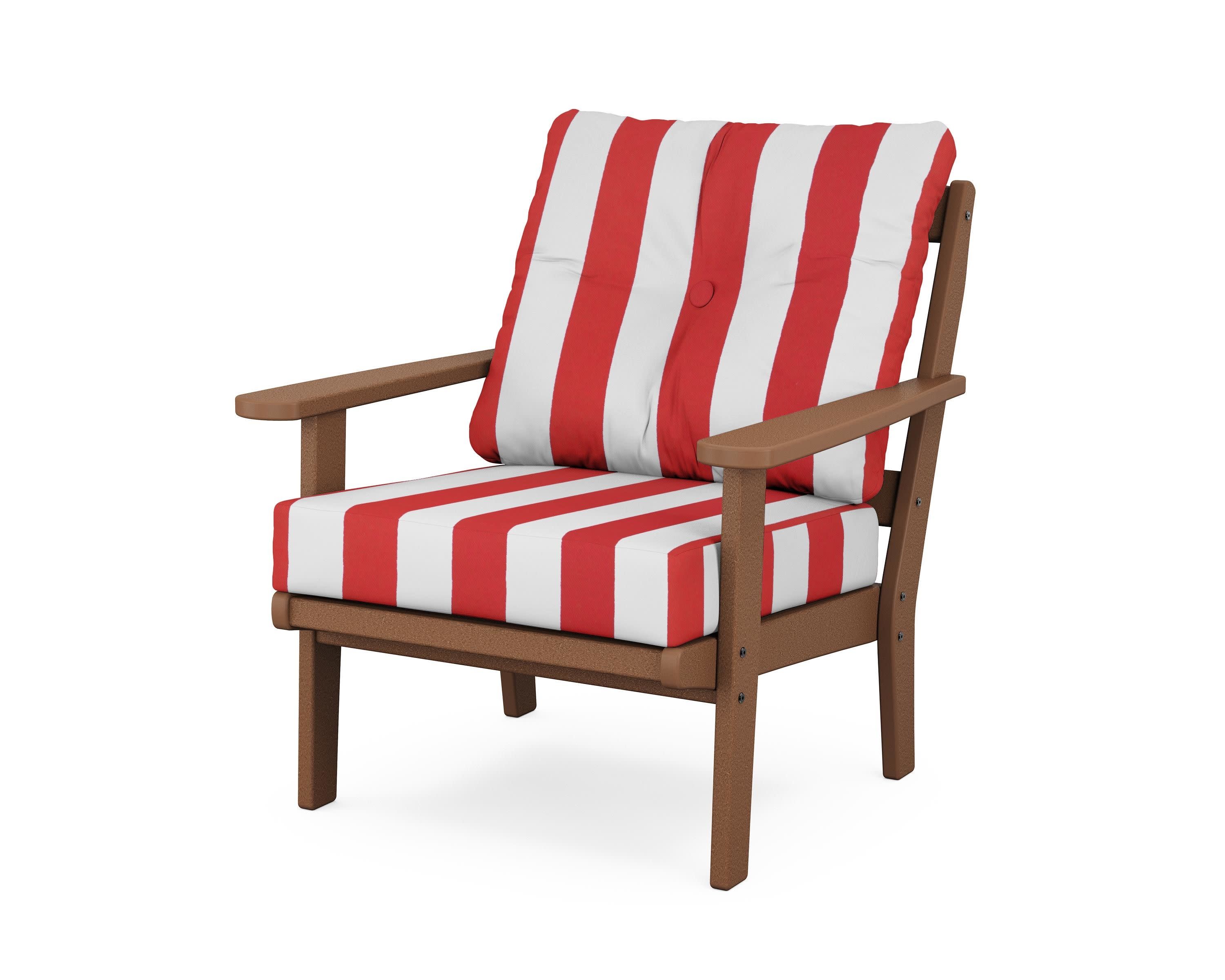 Mission Deep Seating Chair in Teak / Cabana Stripe Crimson