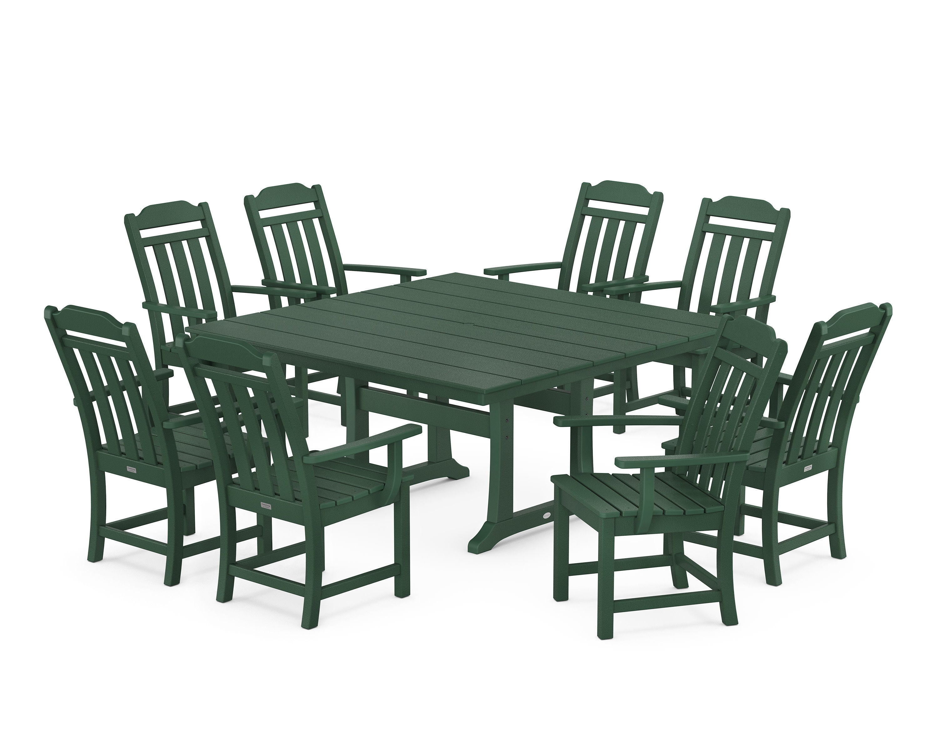 Cottage 9-Piece Square Farmhouse Dining Set with Trestle Legs in Green