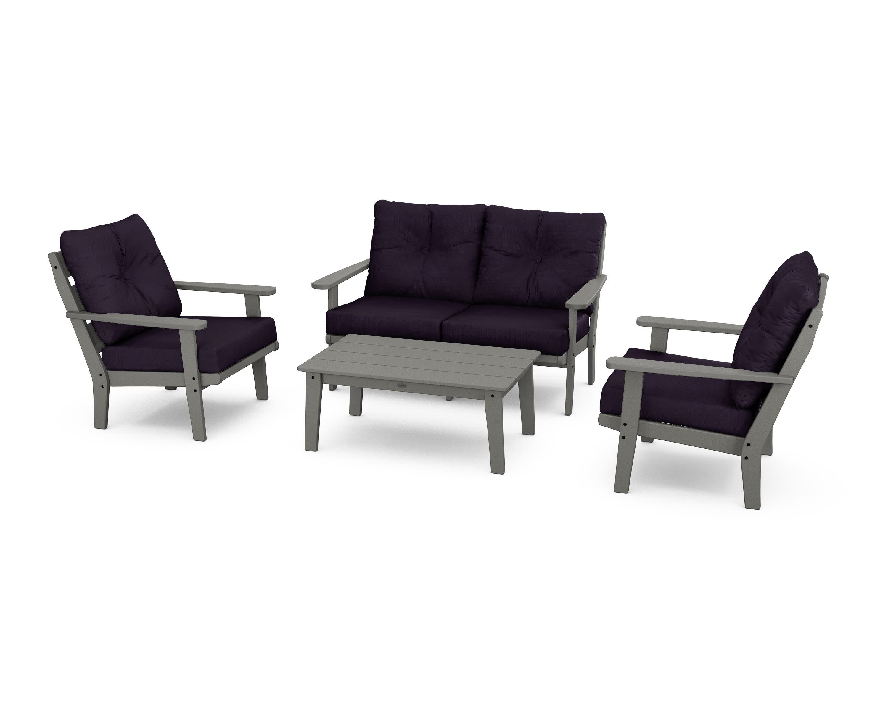 Lakeside 4-Piece Deep Seating Set in Slate Grey / Navy Linen