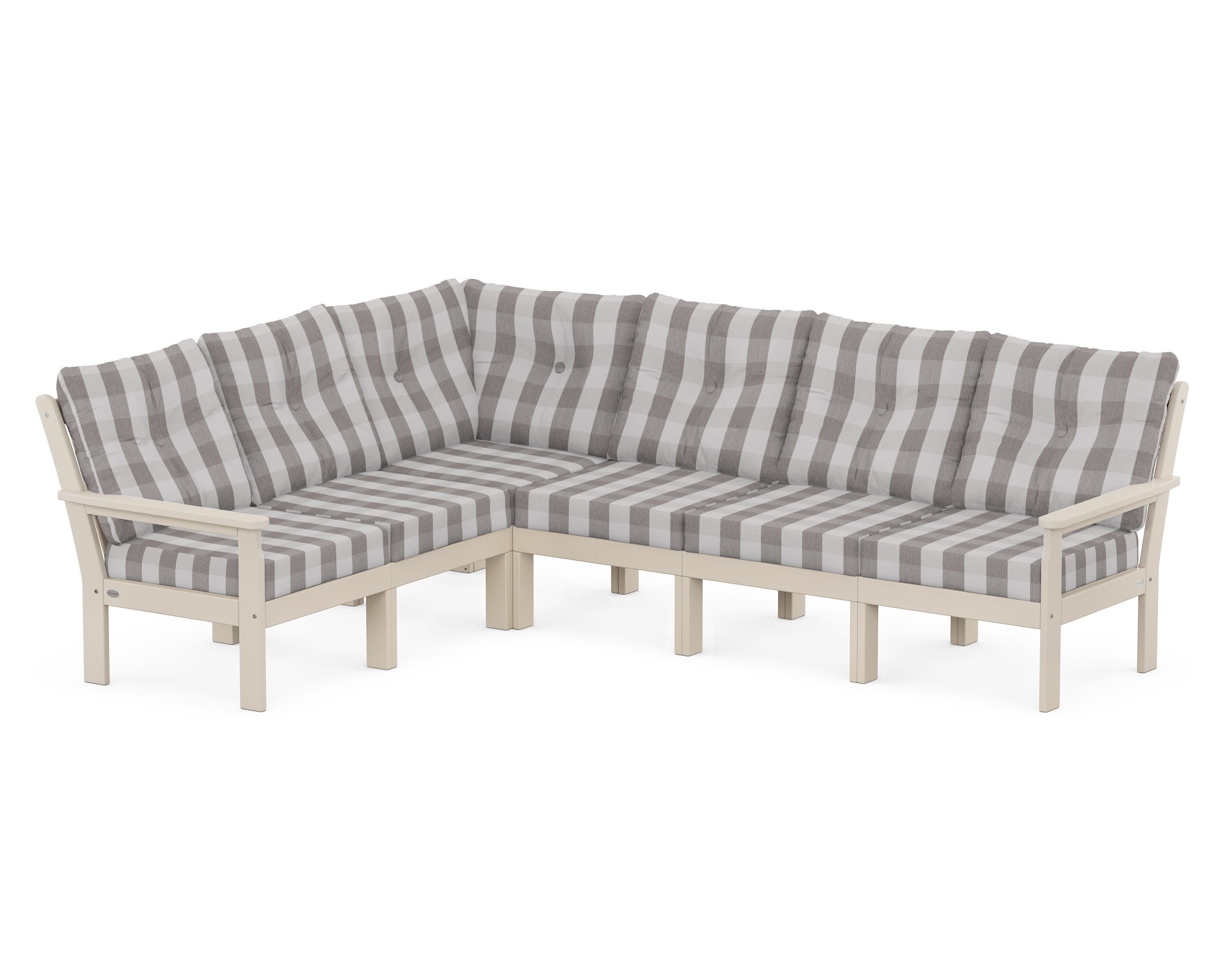 Vineyard 6-Piece Sectional in Sand / Buffalo Plaid Grey Mist