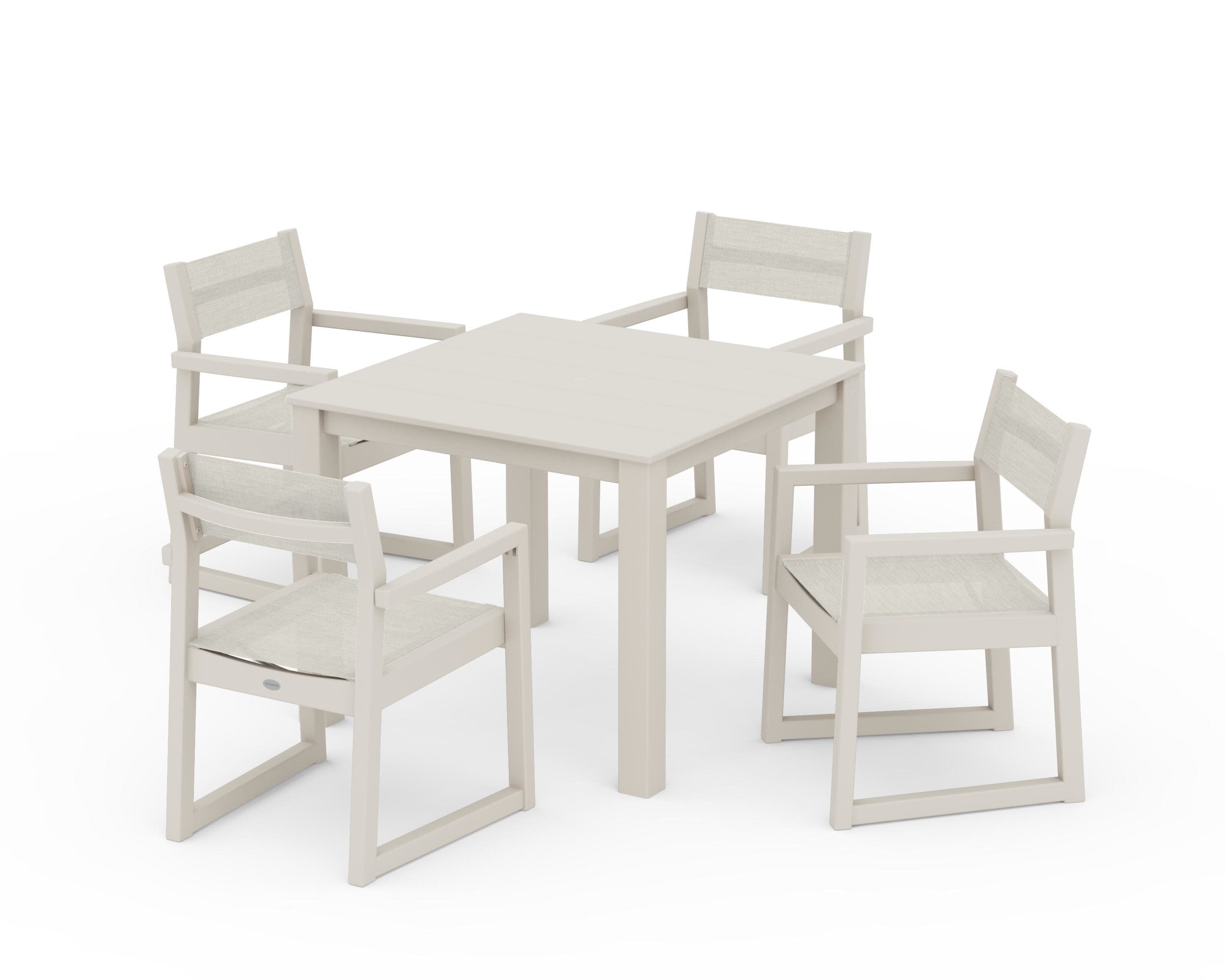 EDGE Sling Arm Chair 5-Piece Parsons Dining Set in Sand / Parchment Sling
