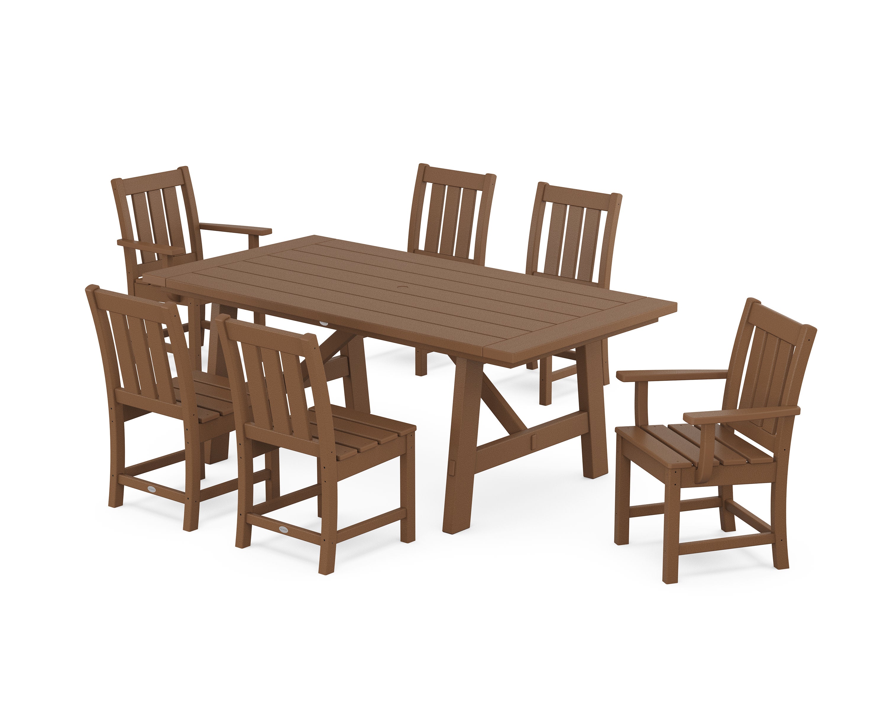 Oxford 7-Piece Rustic Farmhouse Dining Set in Teak