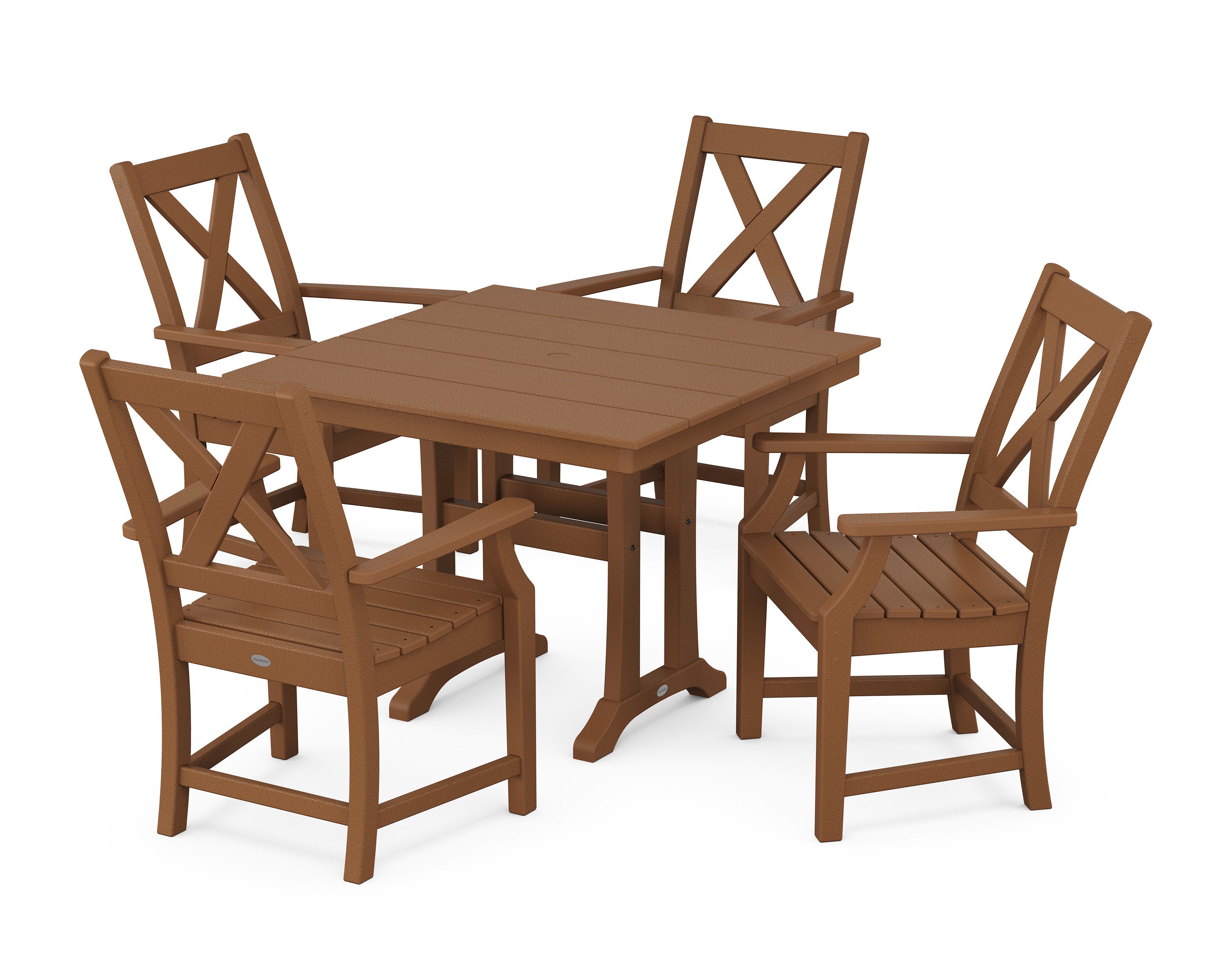 Braxton 5-Piece Farmhouse Dining Set With Trestle Legs in Teak