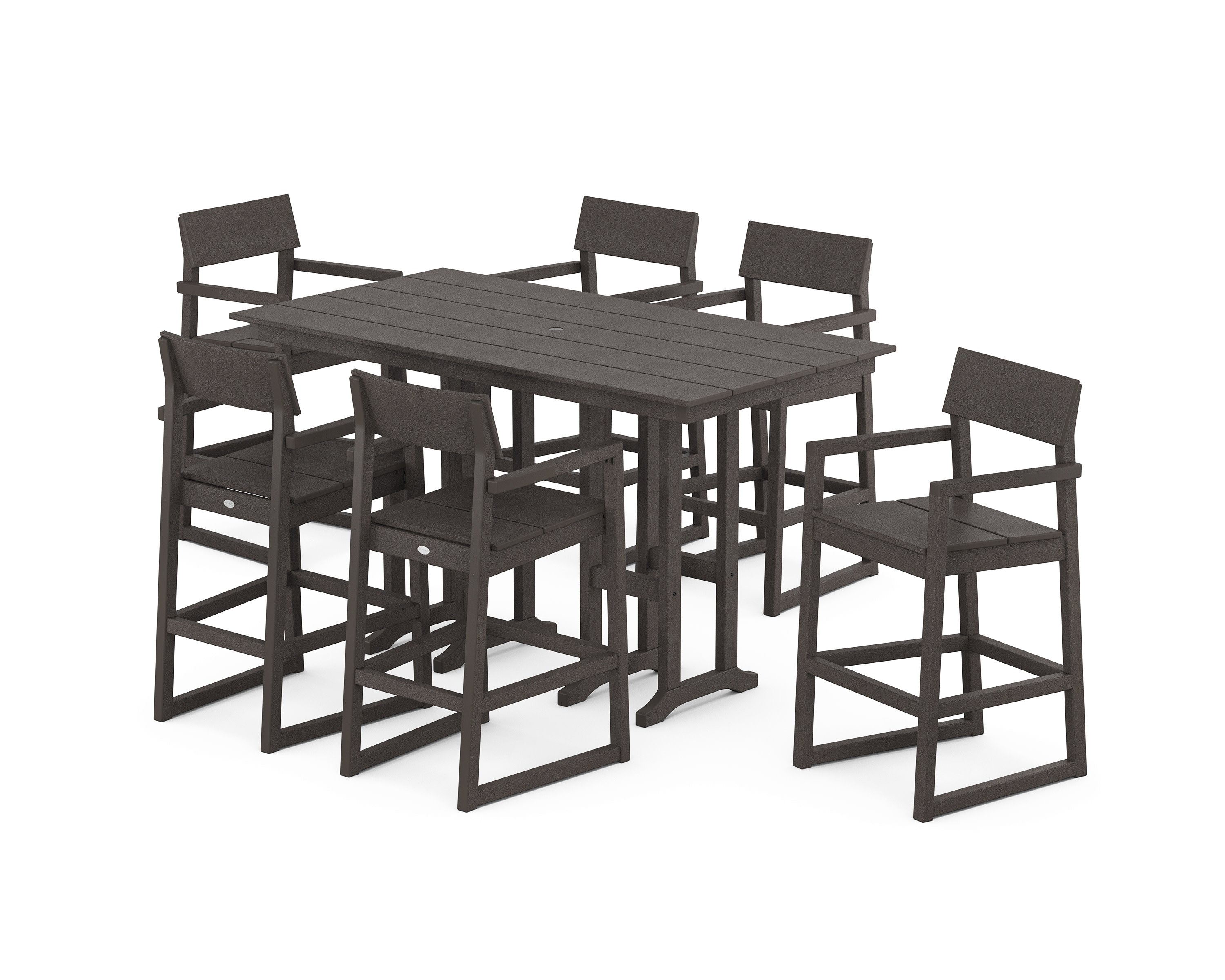 EDGE Arm Chair 7-Piece Farmhouse Bar Set in Vintage Coffee