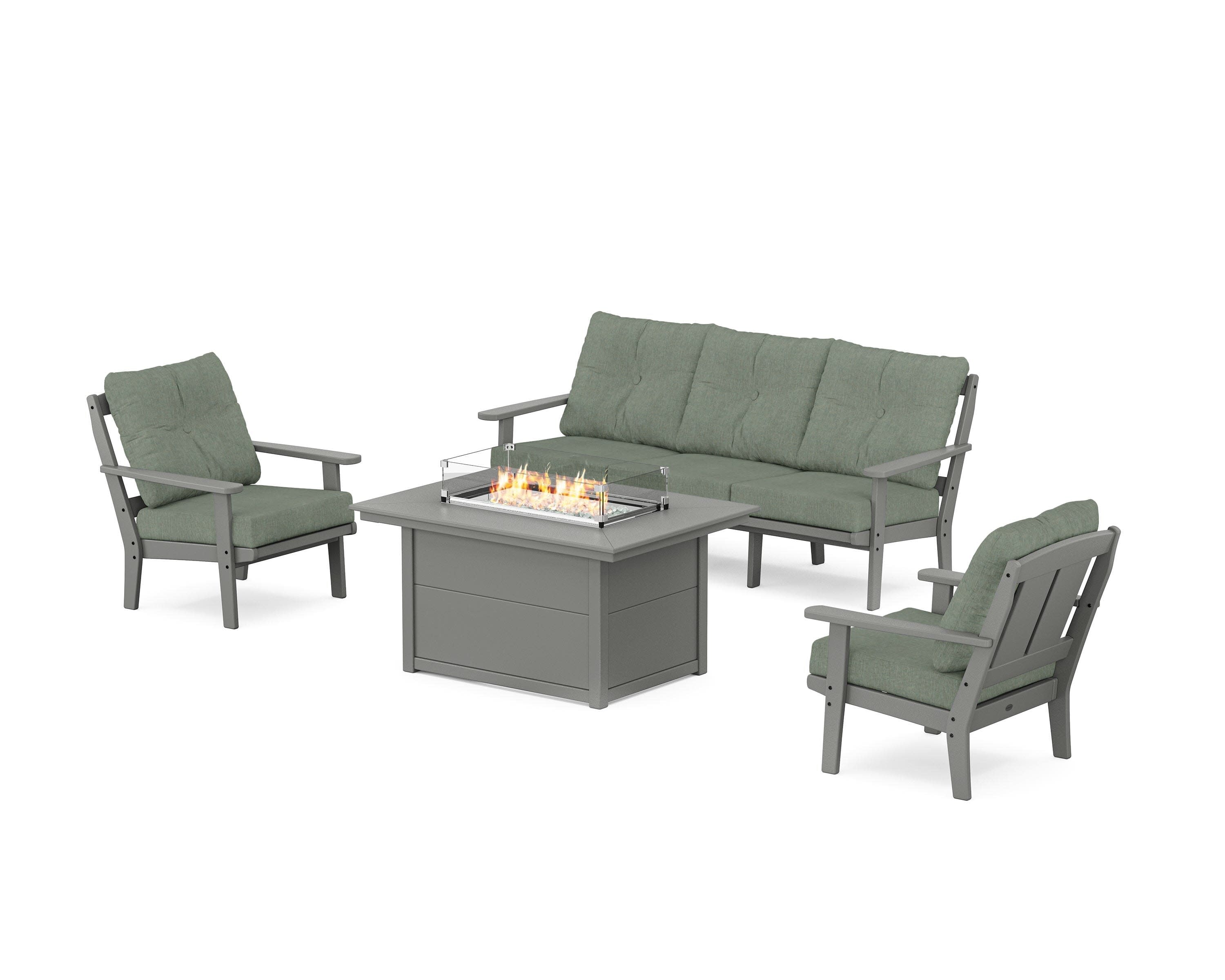 Mission Deep Seating Fire Pit Table Set in Slate Grey / Cast Sage