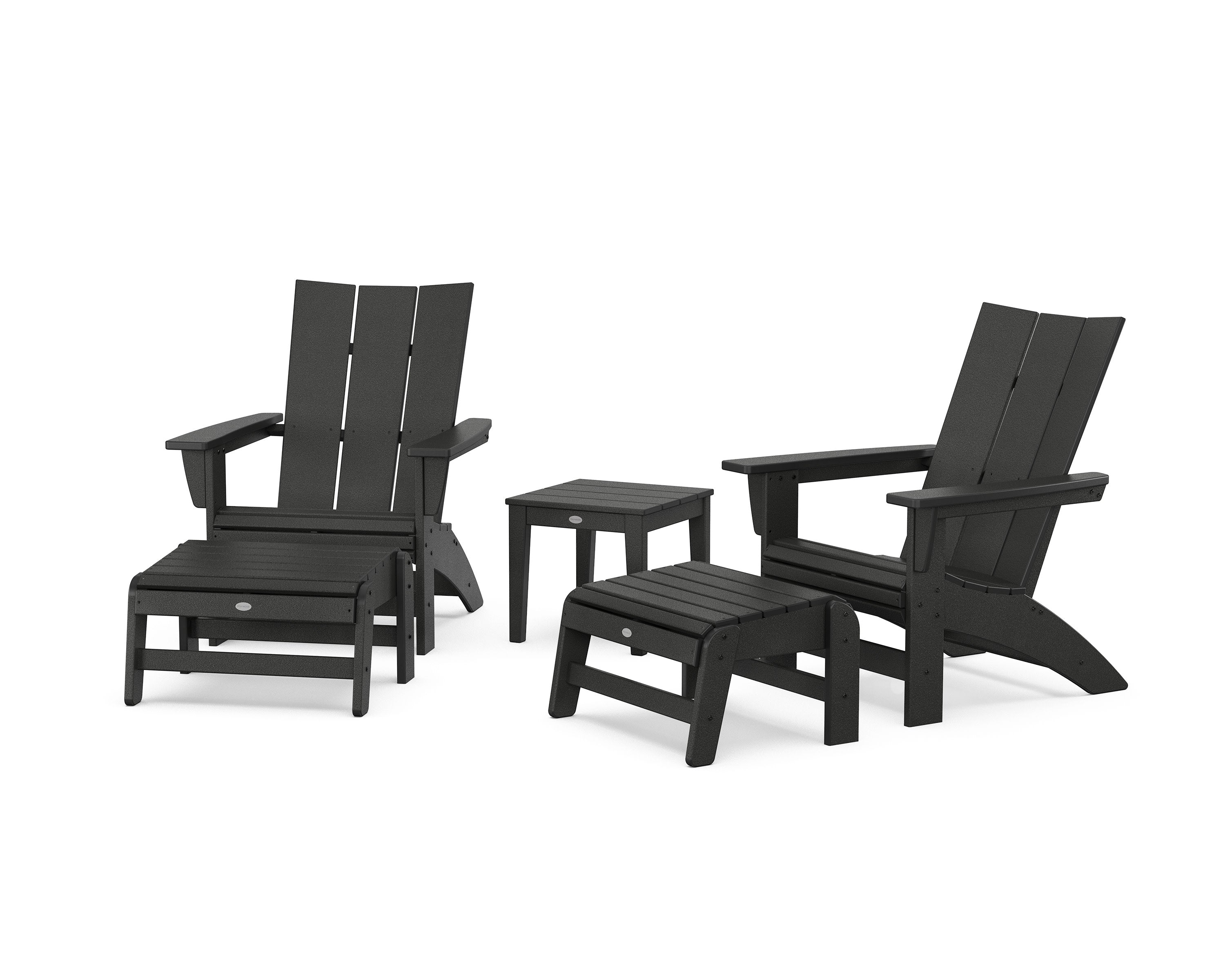 5-Piece Modern Grand Adirondack Set with Ottomans and Side Table in Black
