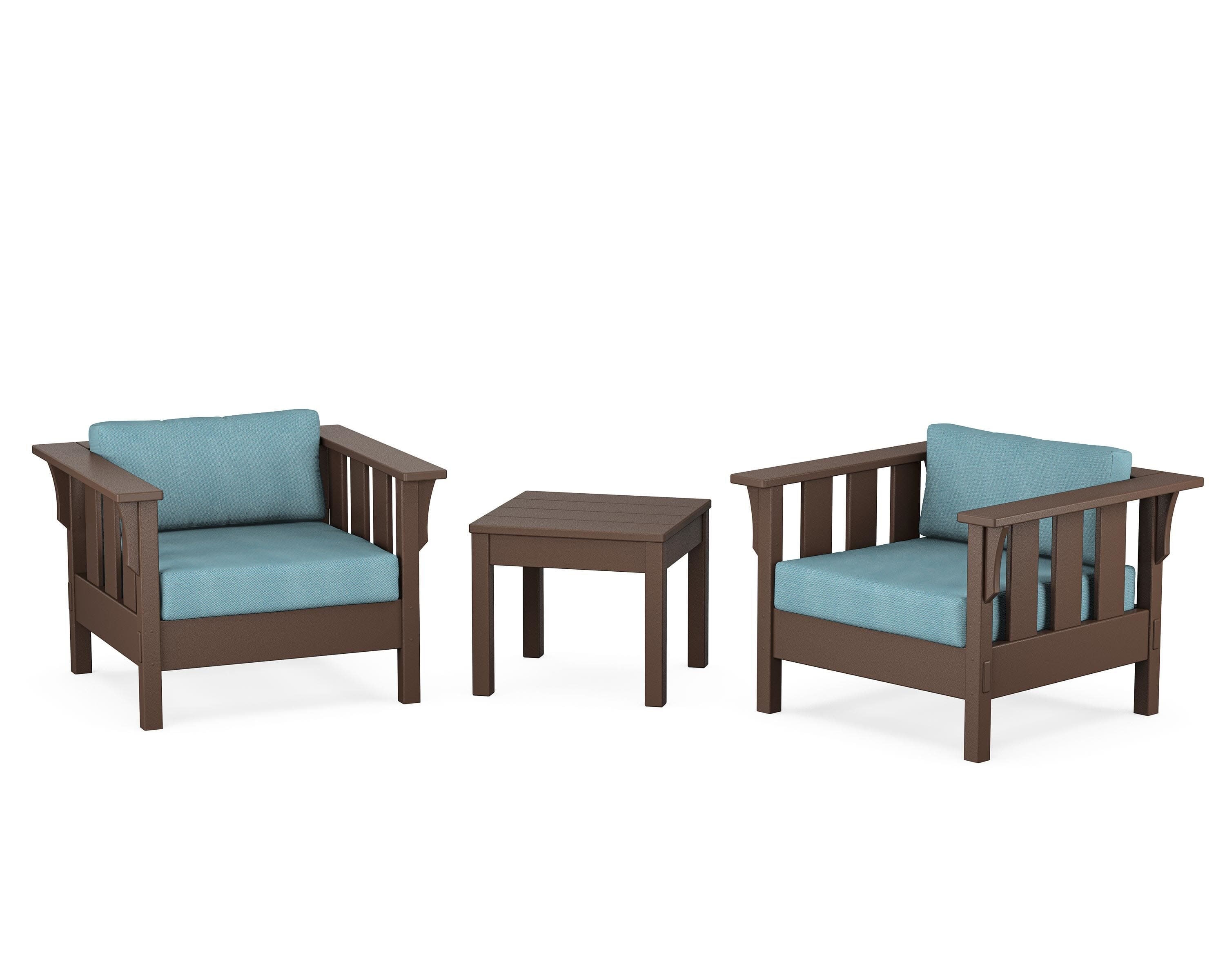 Acadia 3-Piece Deep Seating Set in Mahogany / Lattice Sky Blue