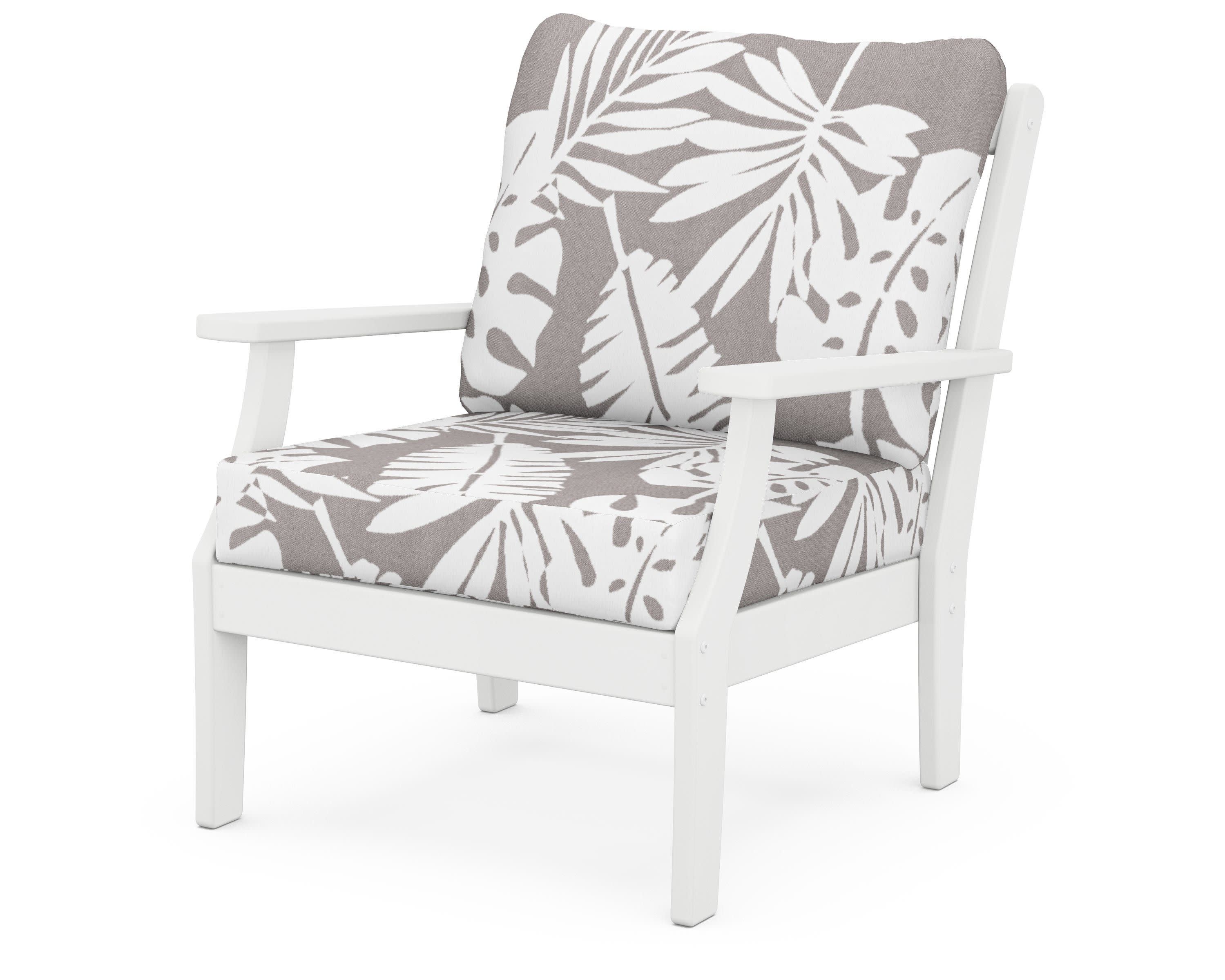 Braxton Deep Seating Chair in White / Leaf Grey Mist