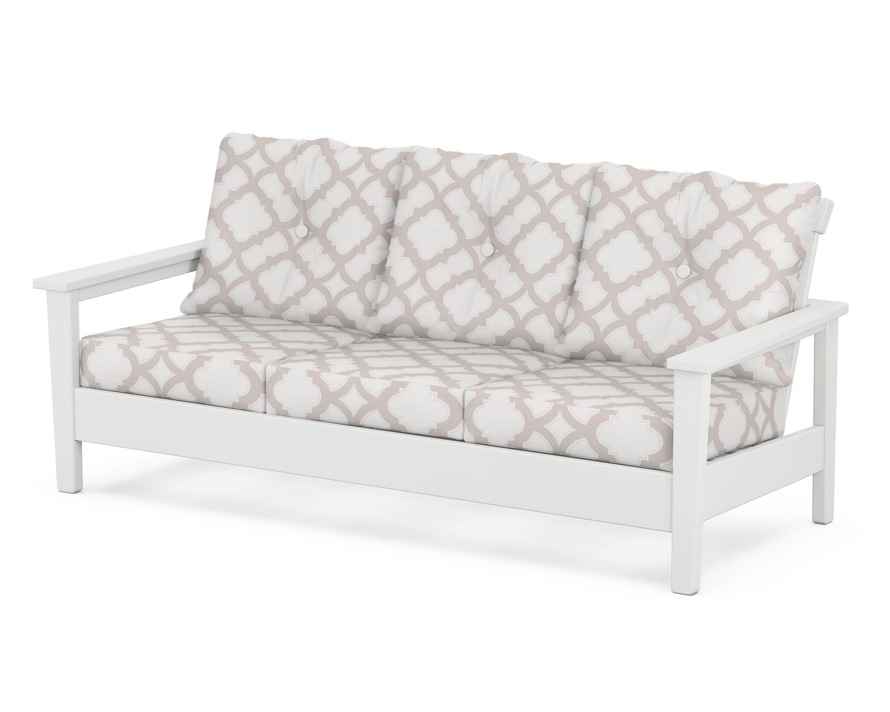 Prescott Deep Seating Sofa in White / Trellis Dune Burlap