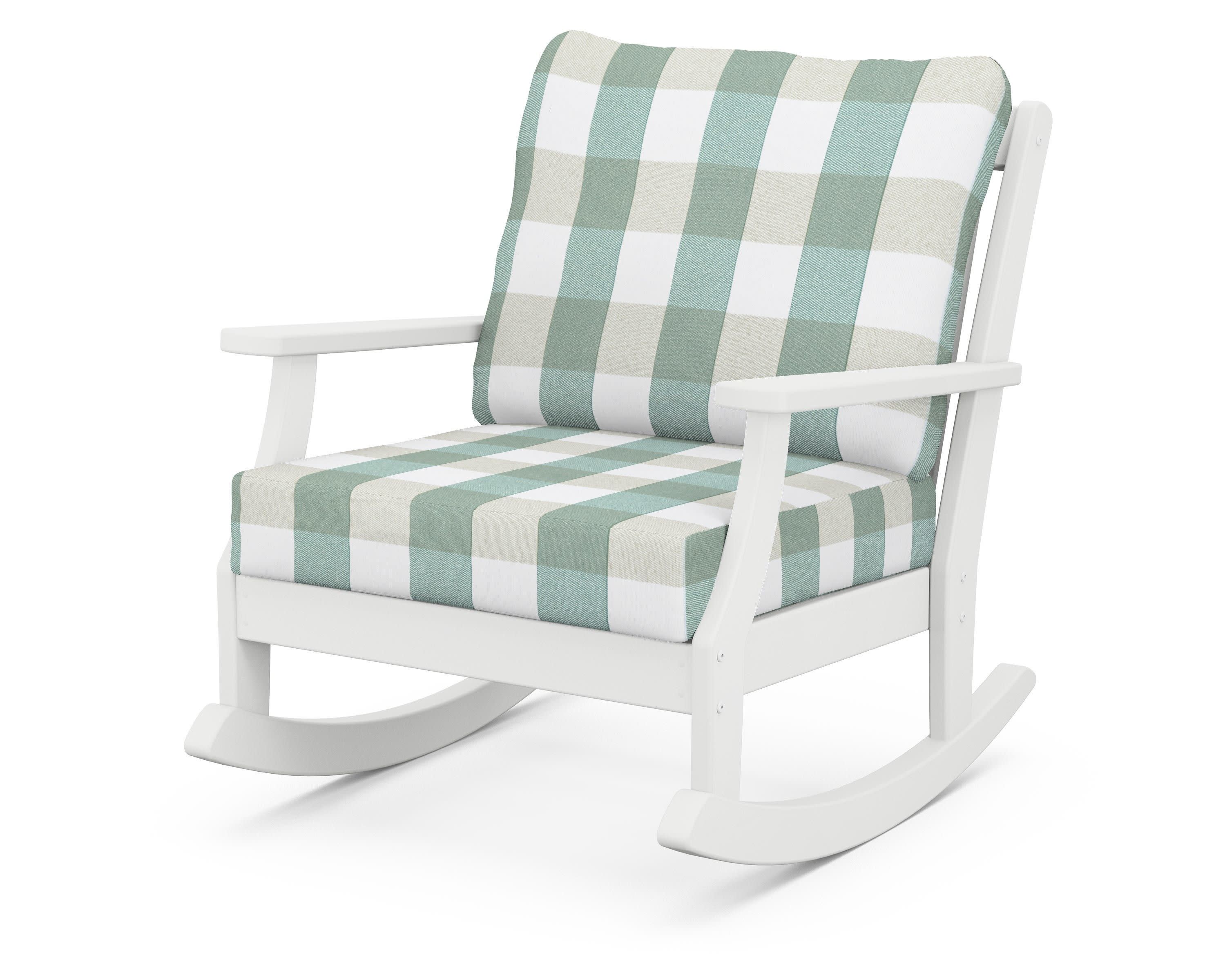 Braxton Deep Seating Rocking Chair in White / Buffalo Plaid Glacier Spa