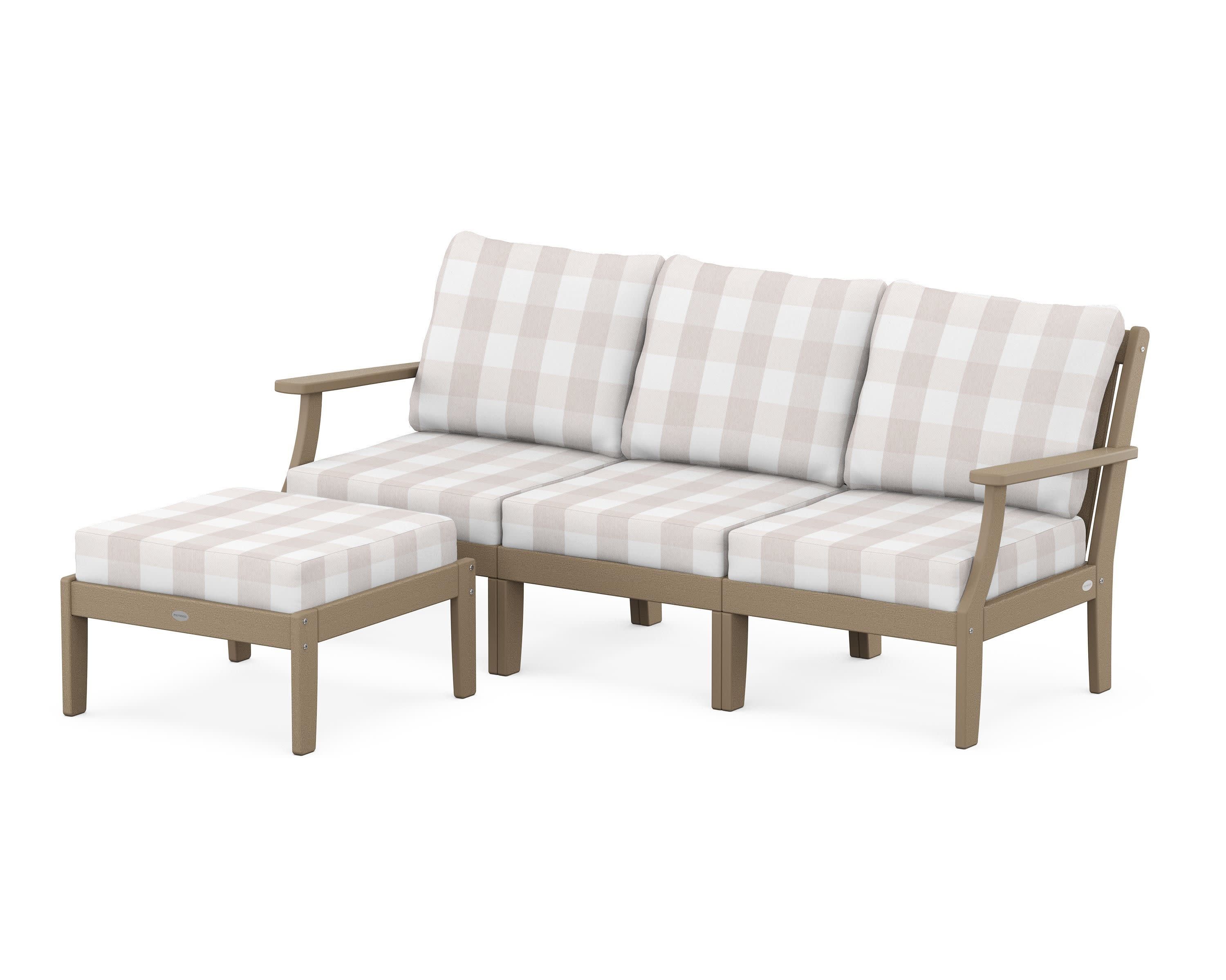 Braxton Modular 4-Piece Deep Seating Set with Ottoman in Vintage Sahara / Buffalo Plaid Dune Burlap