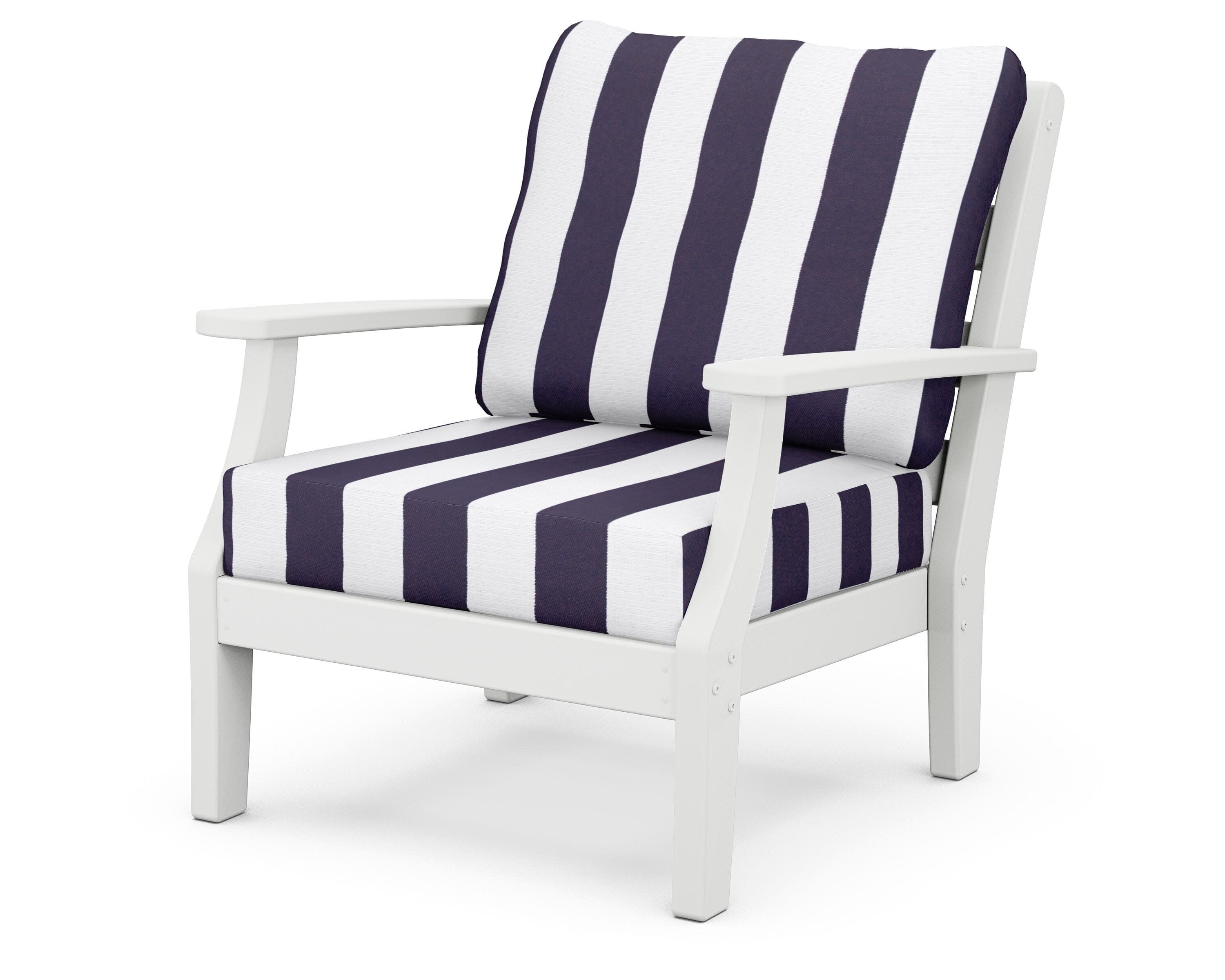 Chesapeake Deep Seating Chair in White / Cabana Stripe Navy