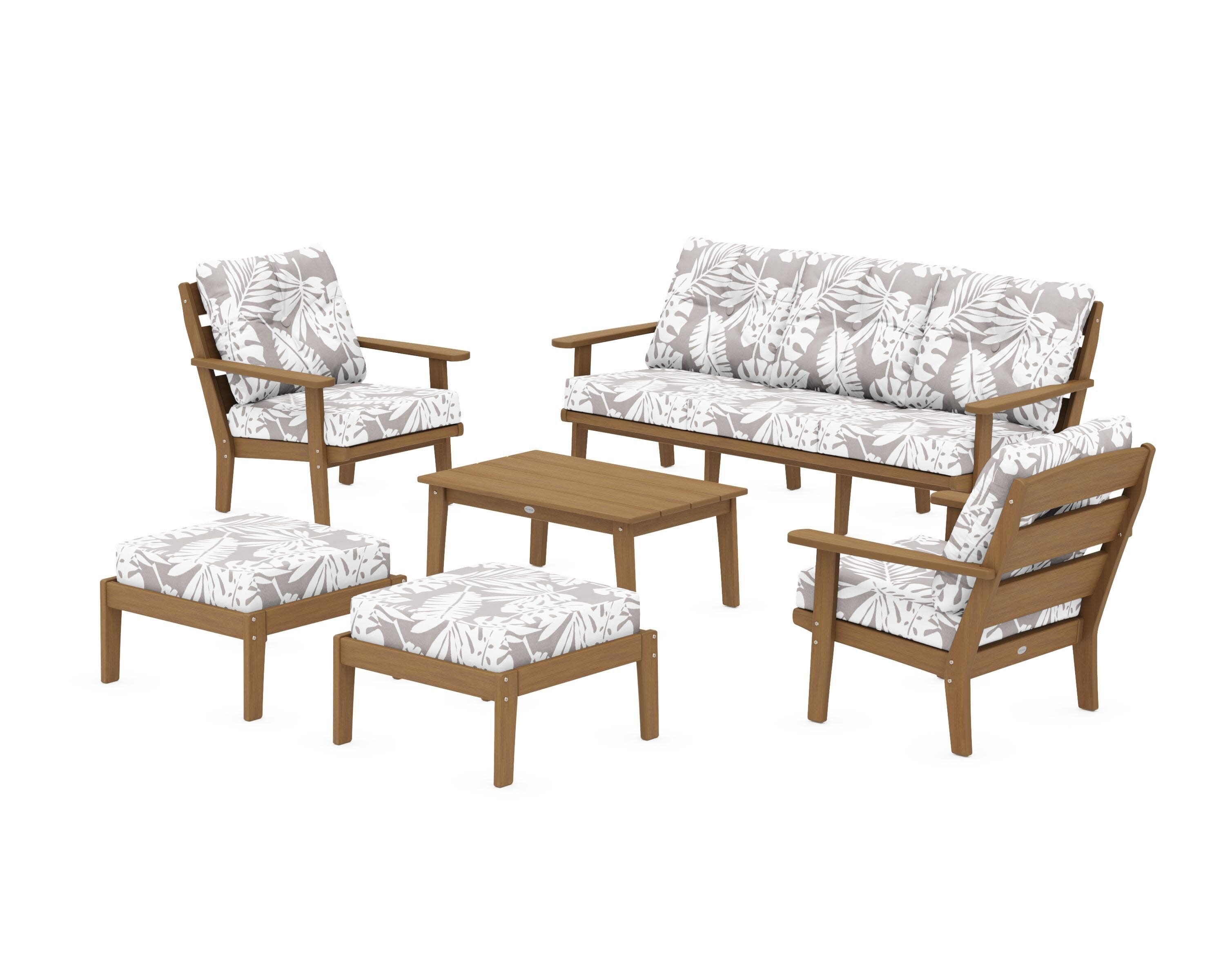 Lakeside 6-Piece Lounge Sofa Set in Natural / Leaf Grey Mist