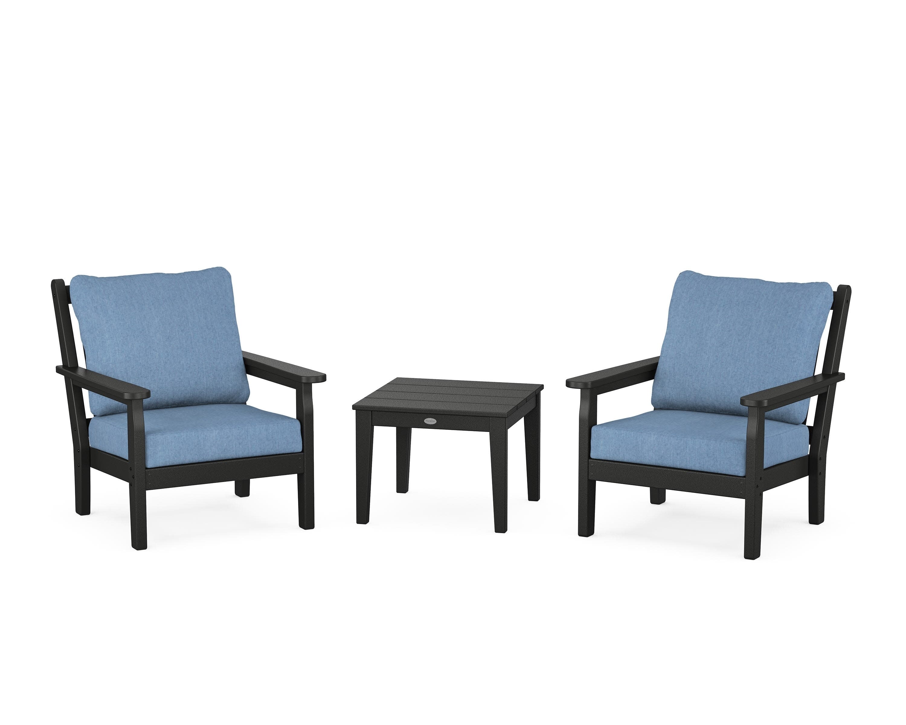 Chippendale 3-Piece Deep Seating Set in Black / Sky Blue