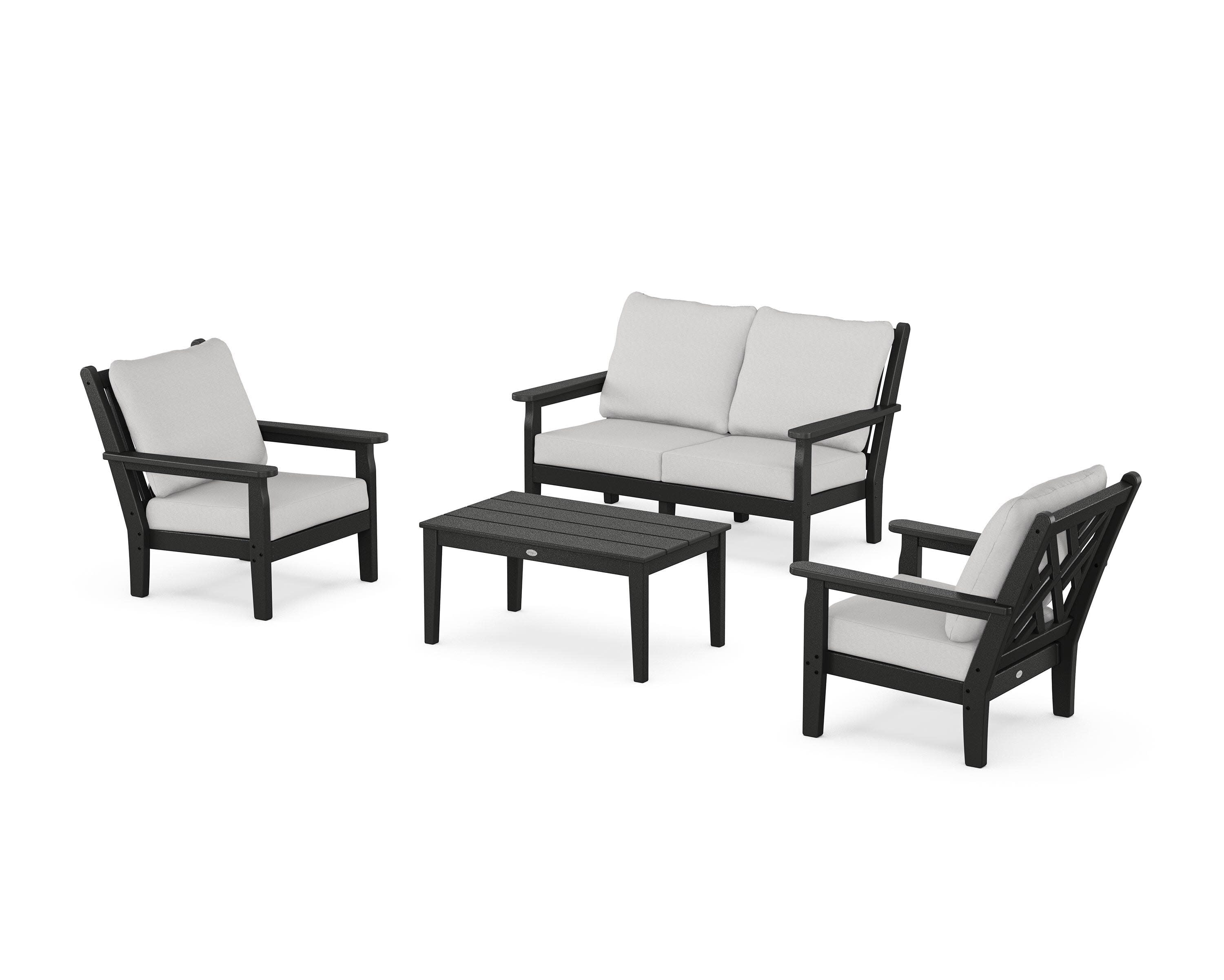 Chippendale 4-Piece Deep Seating Set with Loveseat in Black / Diamond in the Rough