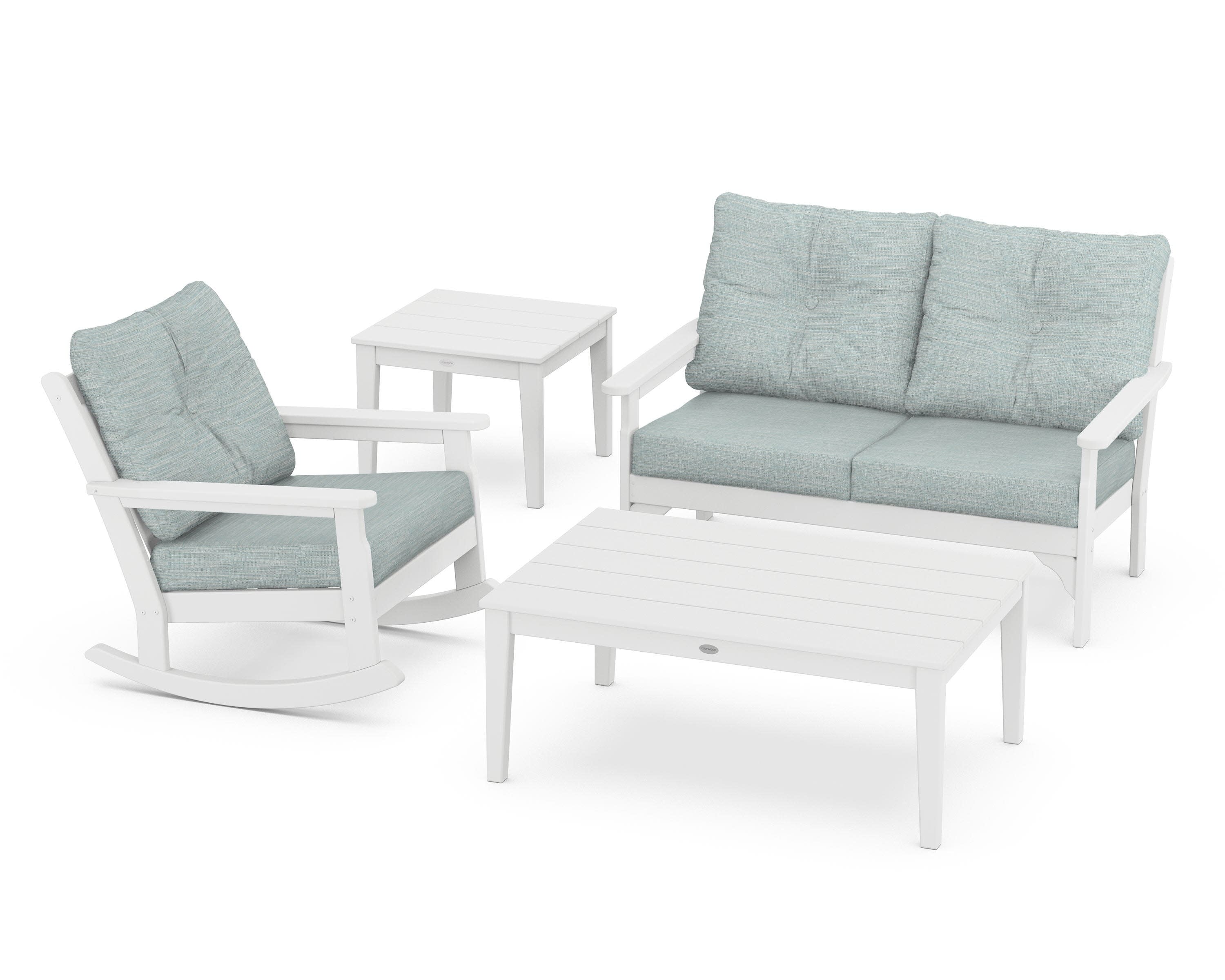 Vineyard 4-Piece Deep Seating Rocker Set in White / Soothe Mist