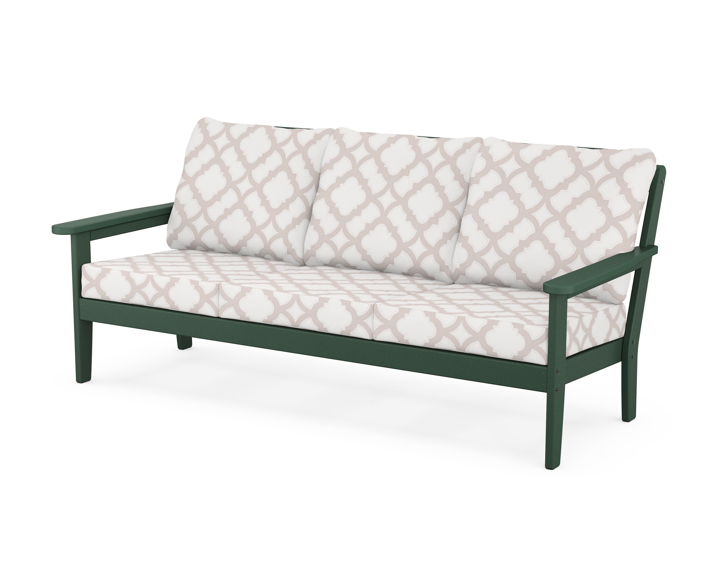 Cottage Deep Seating Sofa in Green / Trellis Dune Burlap