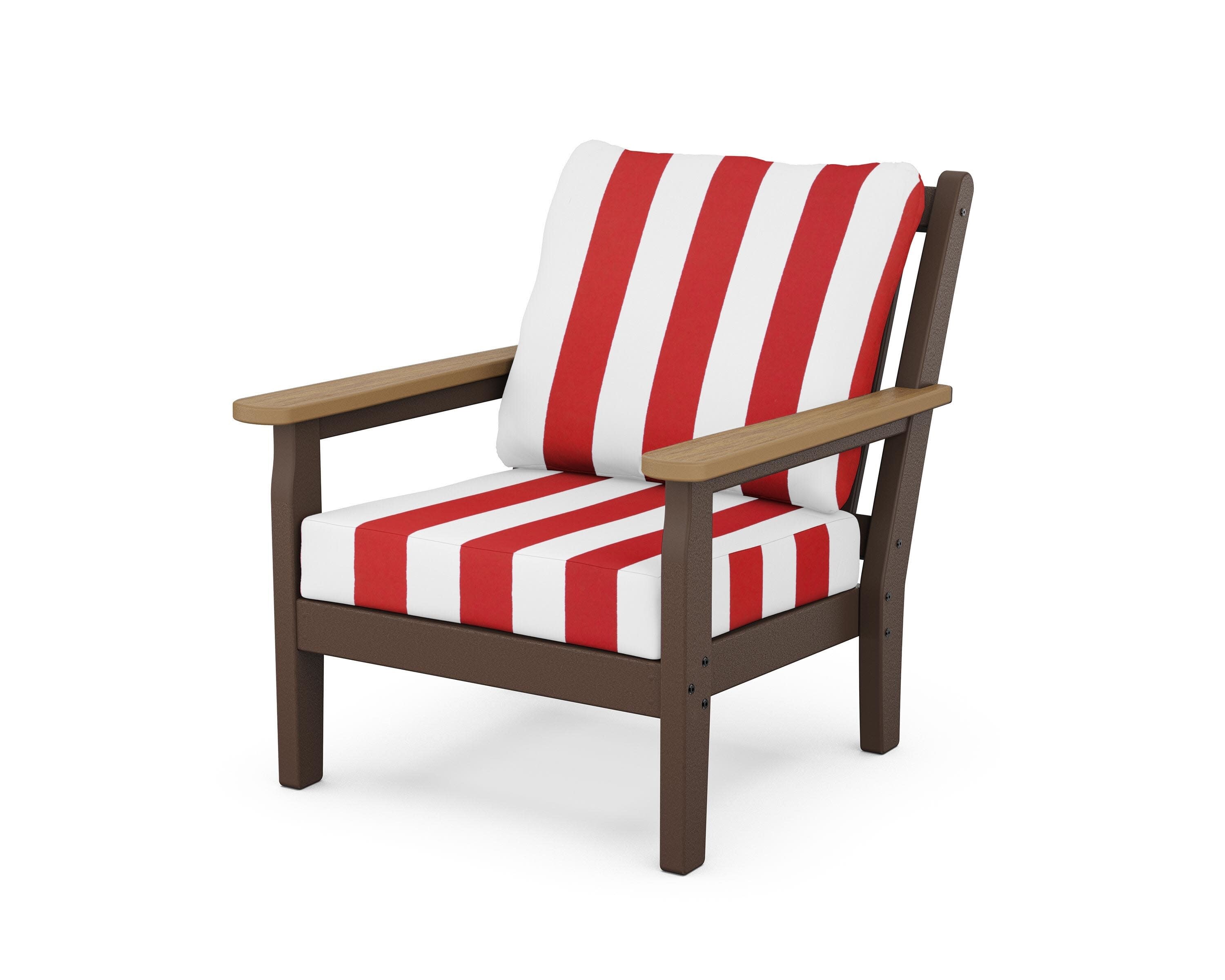 Chippendale Deep Seating Chair in Mahogany / Natural / Cabana Stripe Crimson