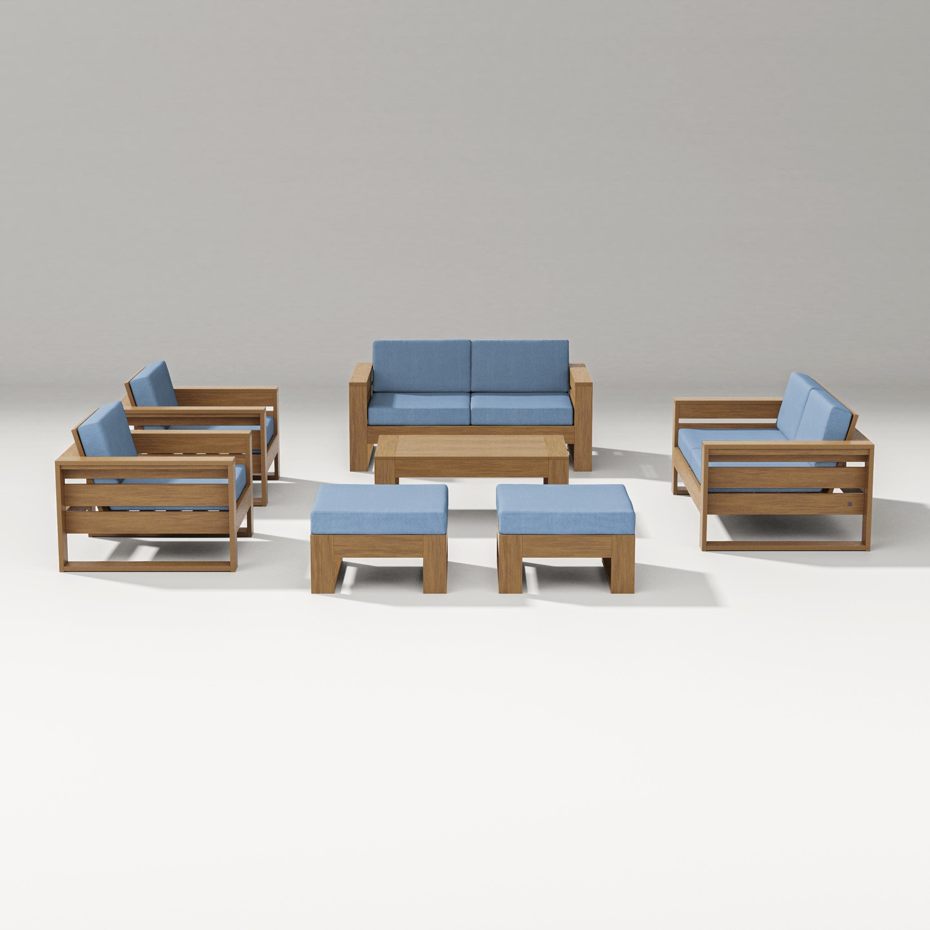 Latitude 7-Piece Lounge Loveseat Set in Natural / Sky Blue