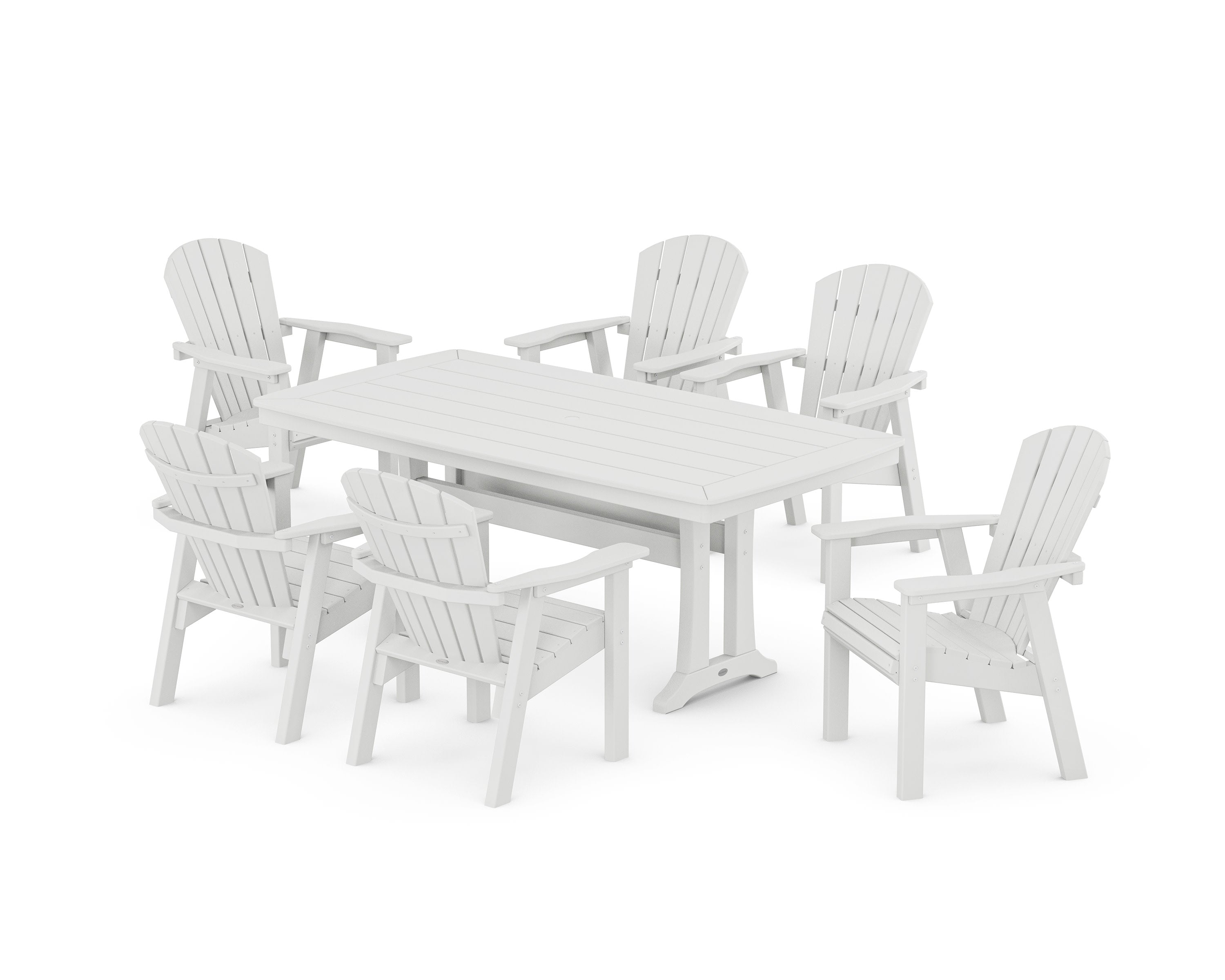 Seashell 7-Piece Dining Set with Trestle Legs in White