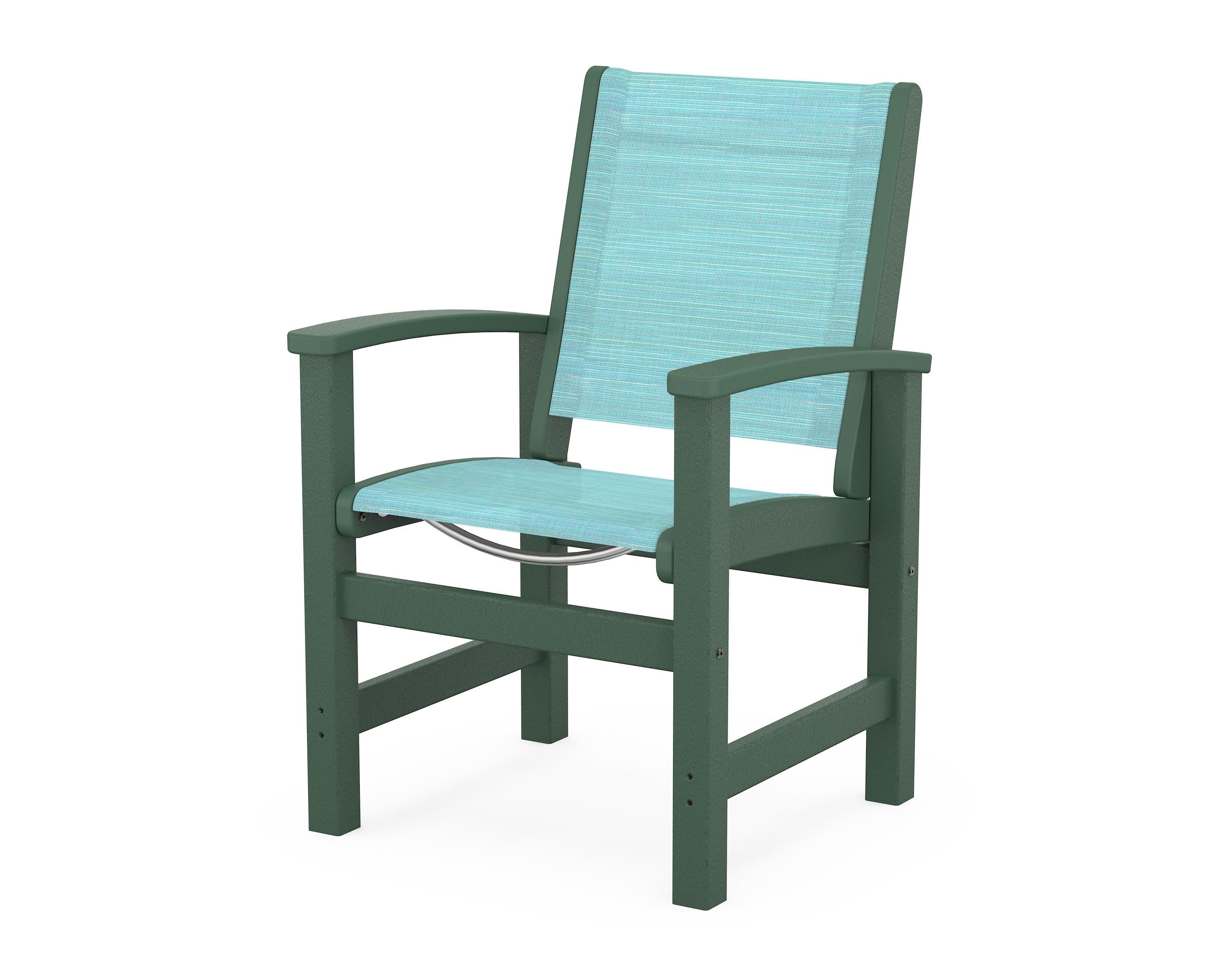 Coastal Dining Chair in Green / Dupioni Aquamarine Sling
