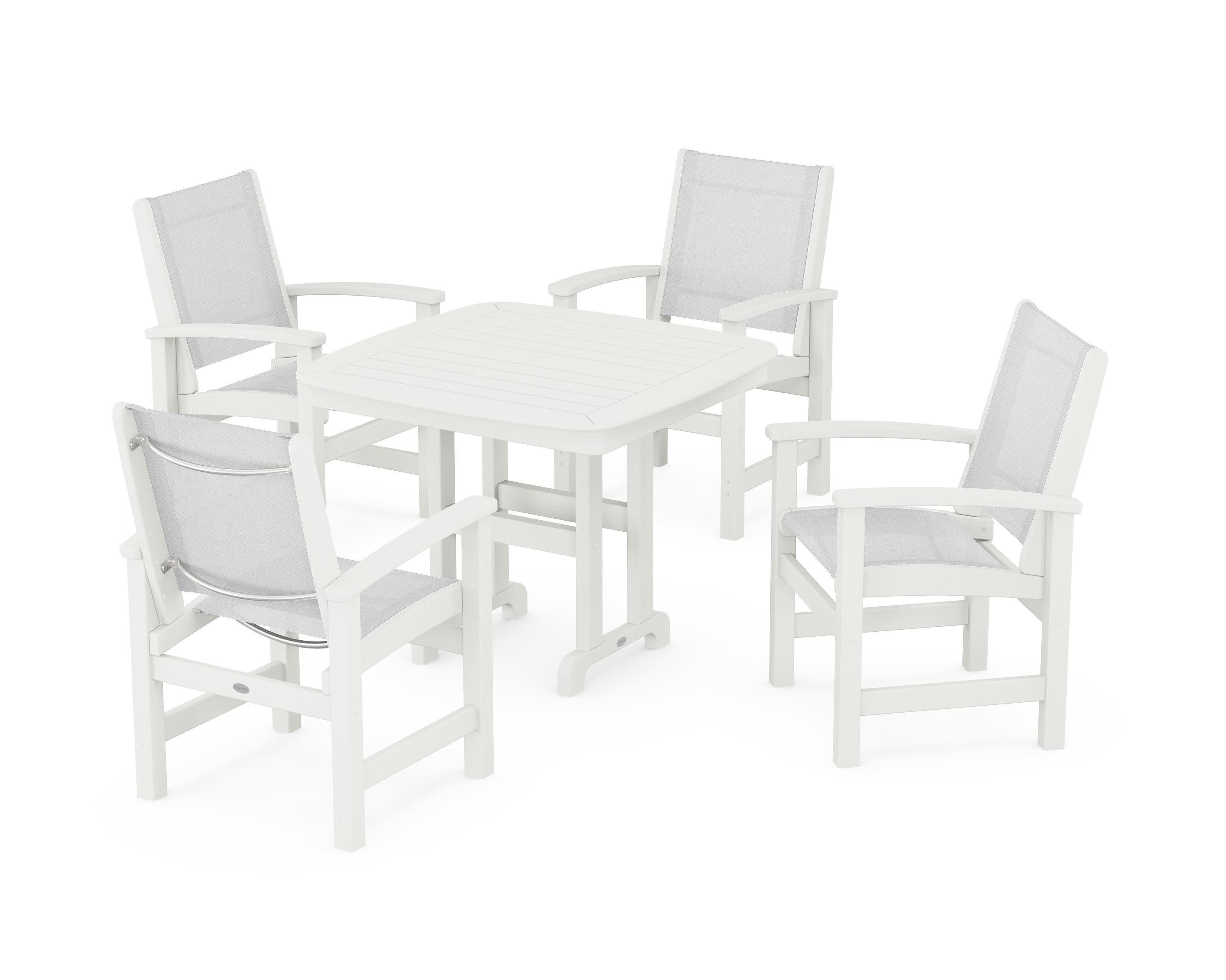Coastal 5-Piece Dining Set in Vintage White / White Sling