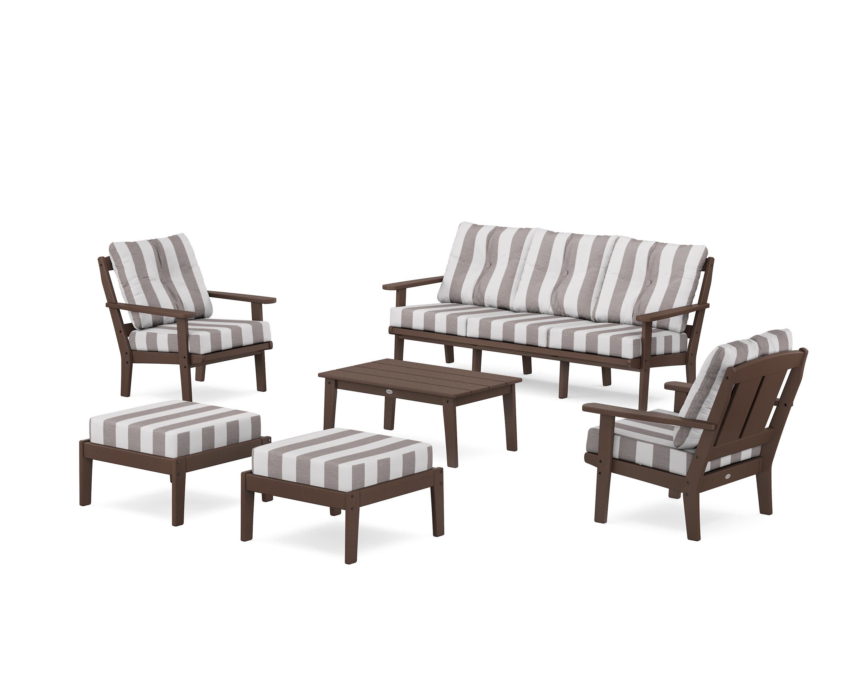 Mission 6-Piece Lounge Sofa Set in Mahogany / Cabana Stripe Grey Mist