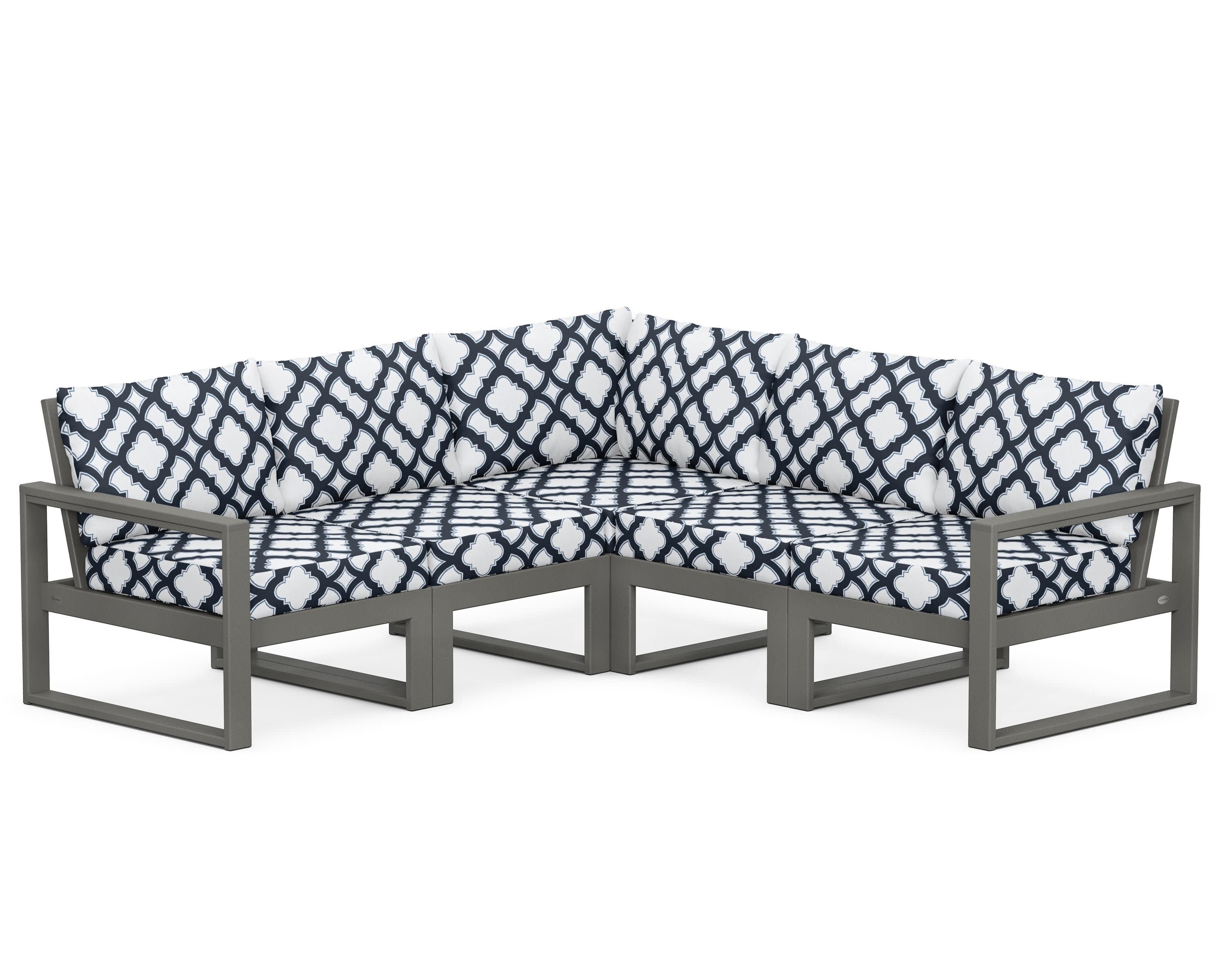 EDGE 5-Piece Modular Deep Seating Set in Slate Grey / Trellis Marine Indigo