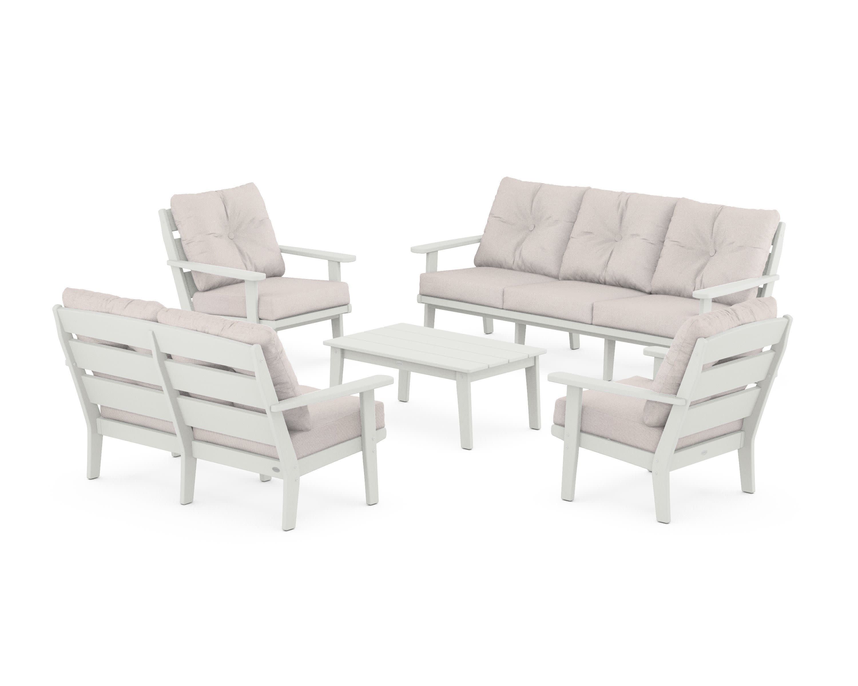 Lakeside 5-Piece Lounge Sofa Set in Vintage White / Dune Burlap