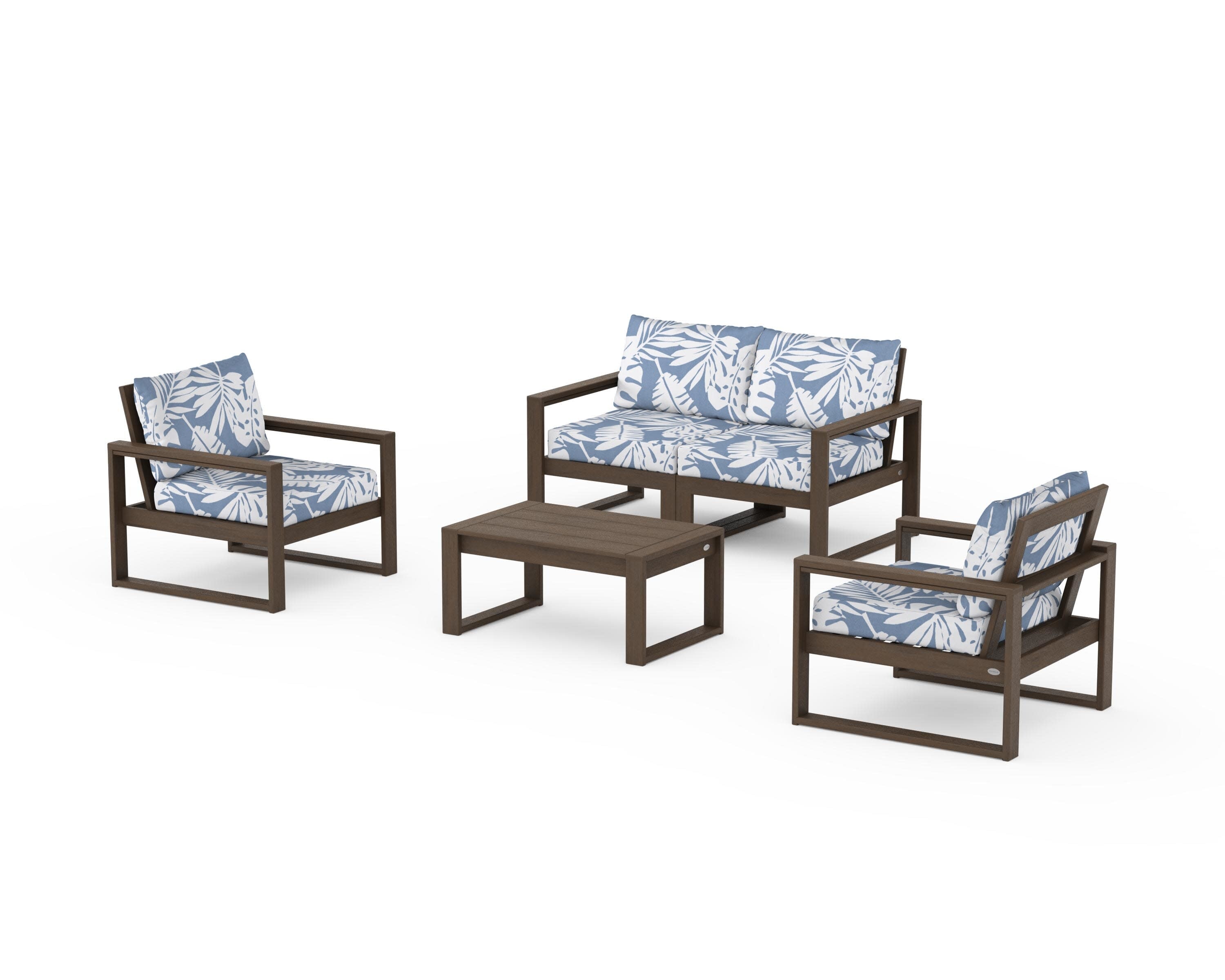 EDGE Sectional 4-Piece Deep Seating Set with Loveseat in Kona / Leaf Sky Blue