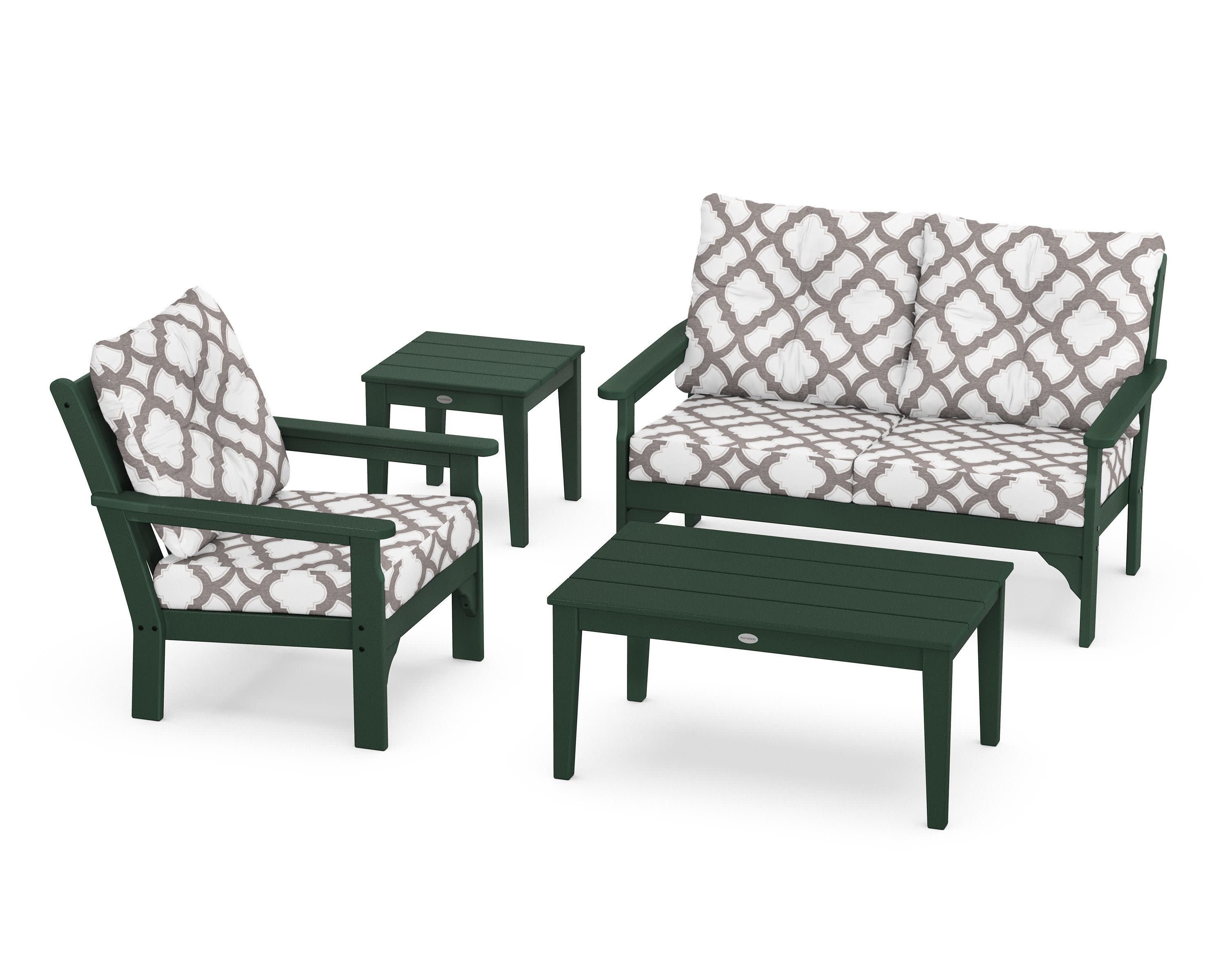 Vineyard 4-Piece Deep Seating Set in Green / Trellis Grey Mist